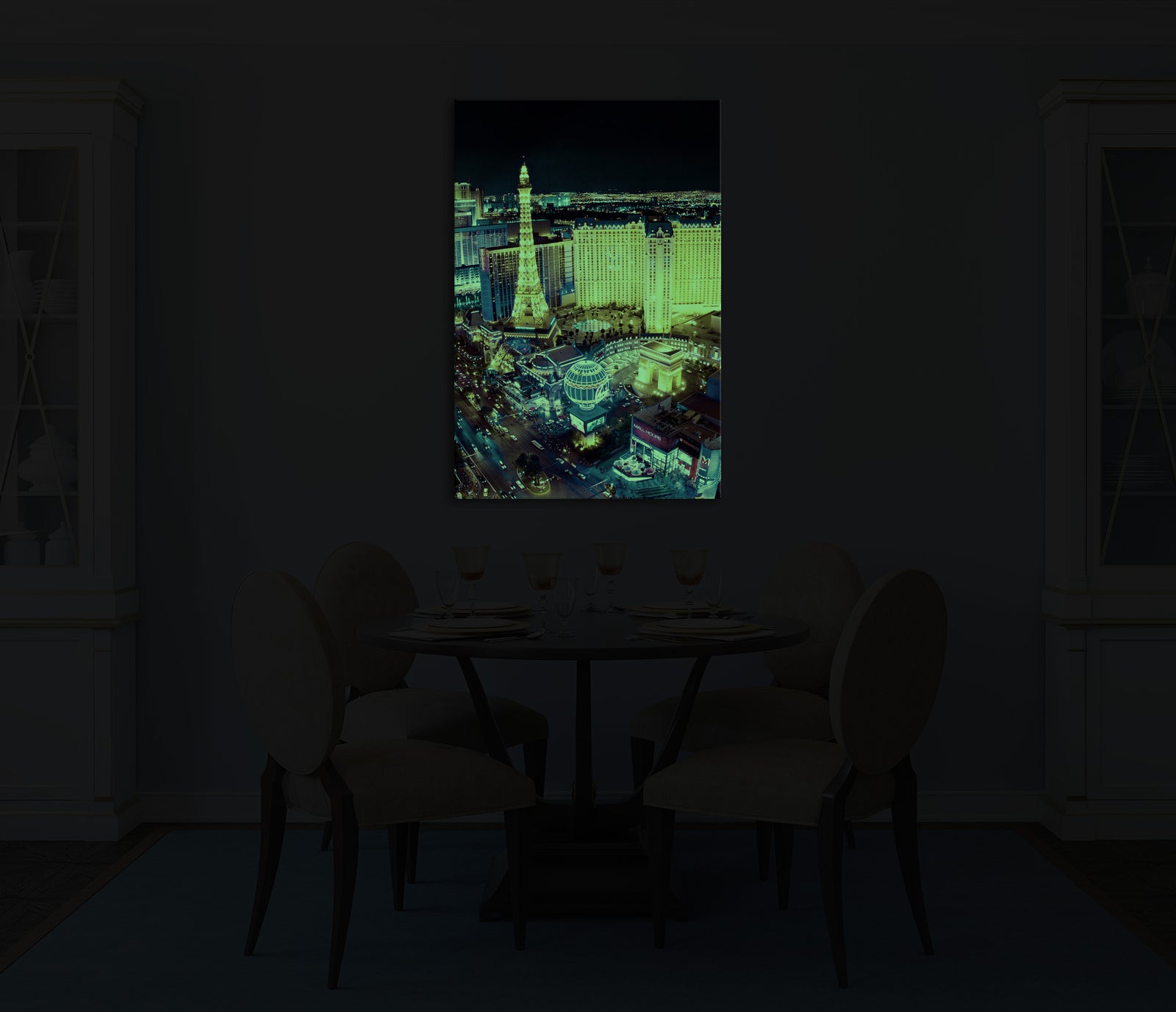 Cities No. 067, glowing in a room at night