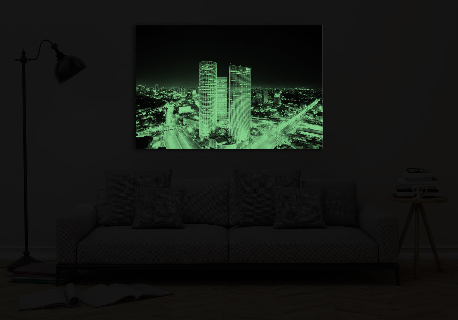 Cities No. 068, glowing in a room at night