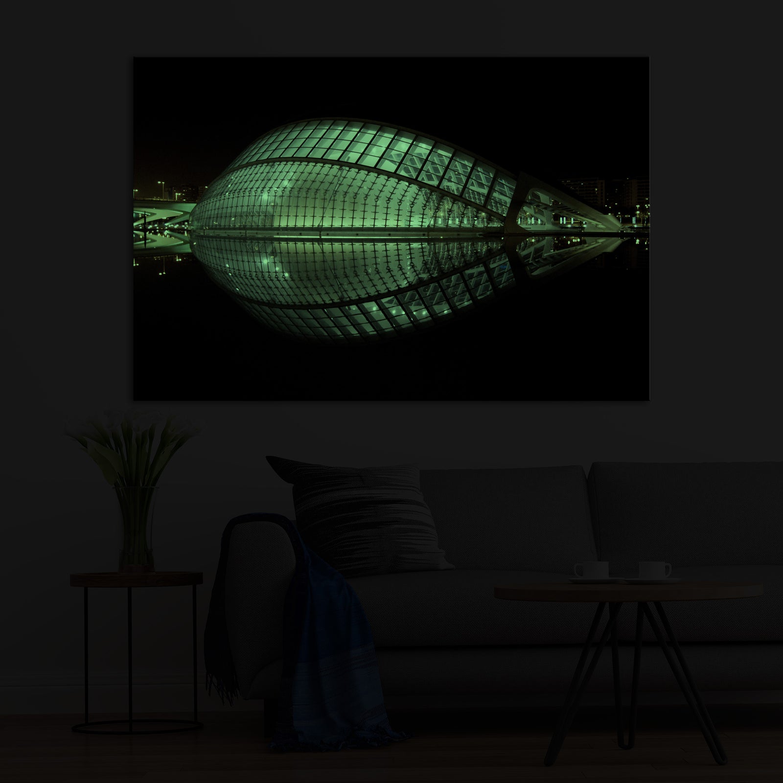 Cities No. 069, glowing in a room at night