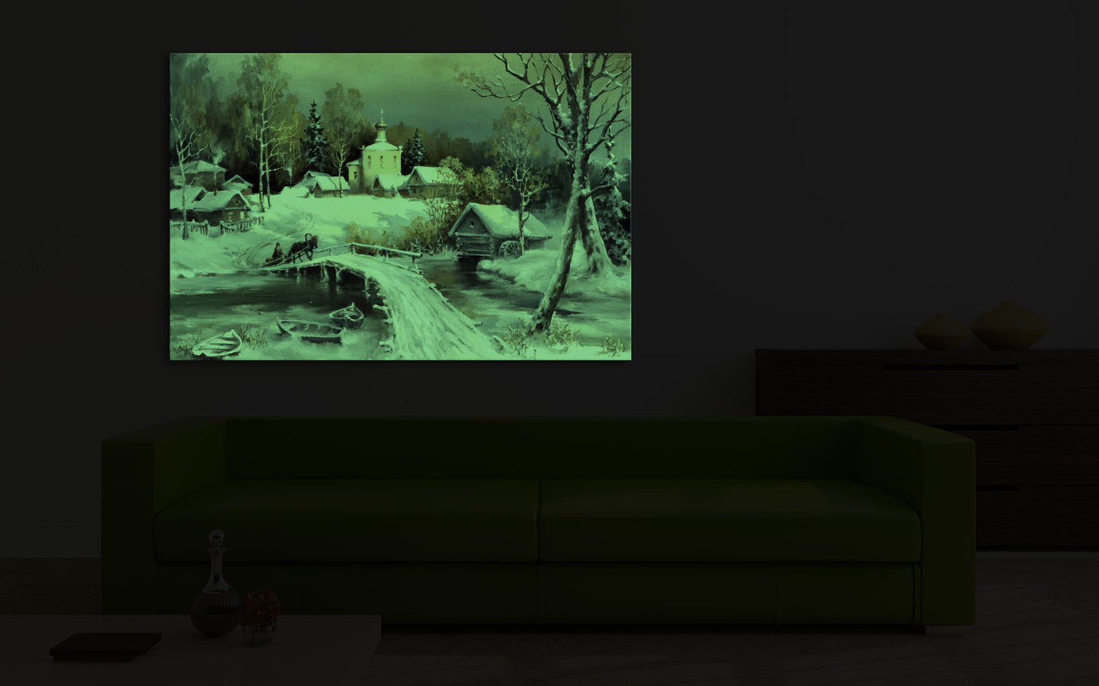 Cities No. 070, glowing in a room at night
