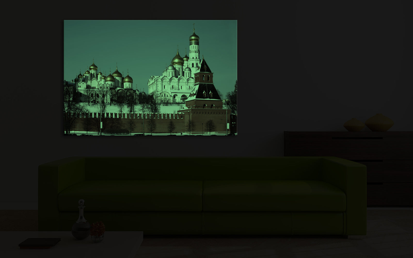 Cities No. 071, glowing in a room at night