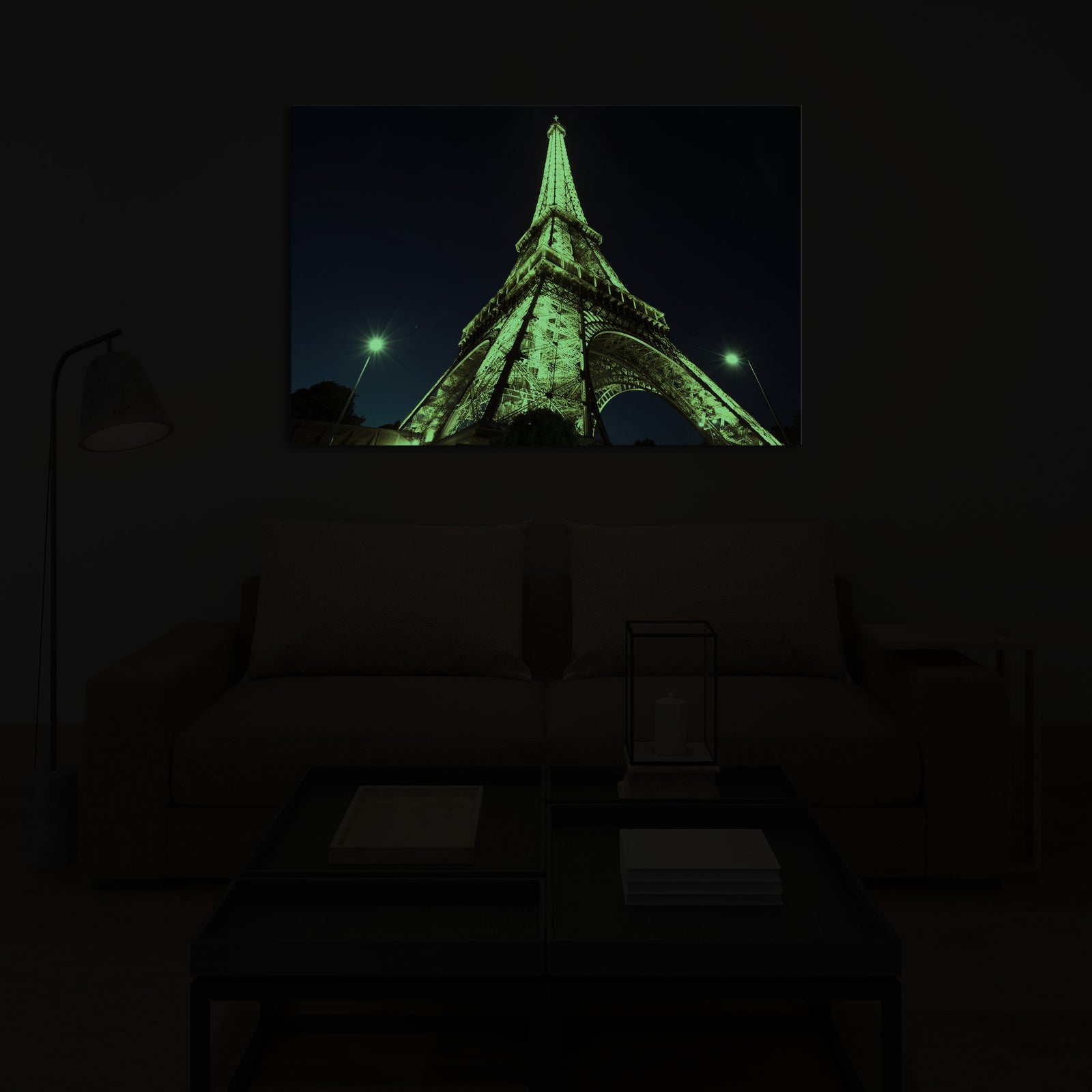 Cities No. 073, glowing in a room at night