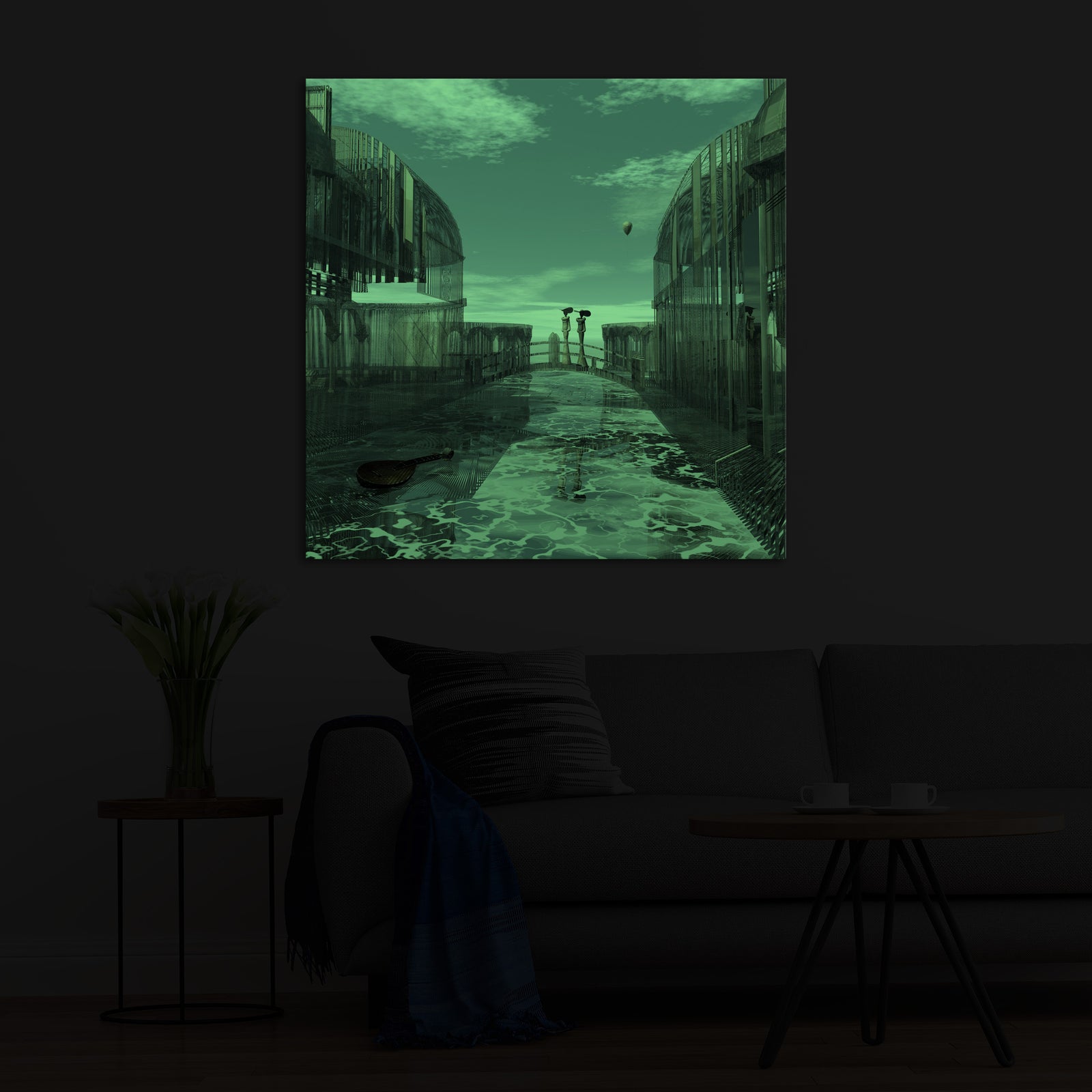 Cities No. 074, glowing in a room at night