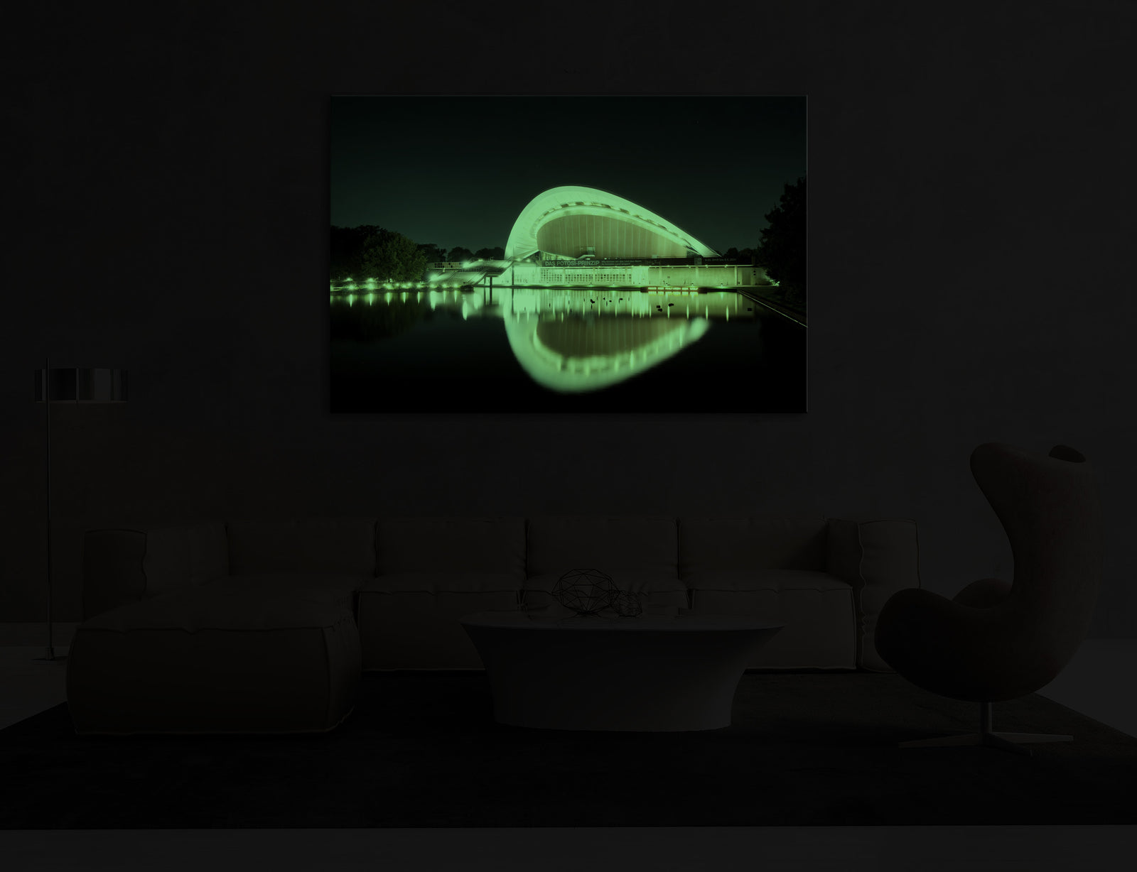 Cities No. 075, glowing in a room at night