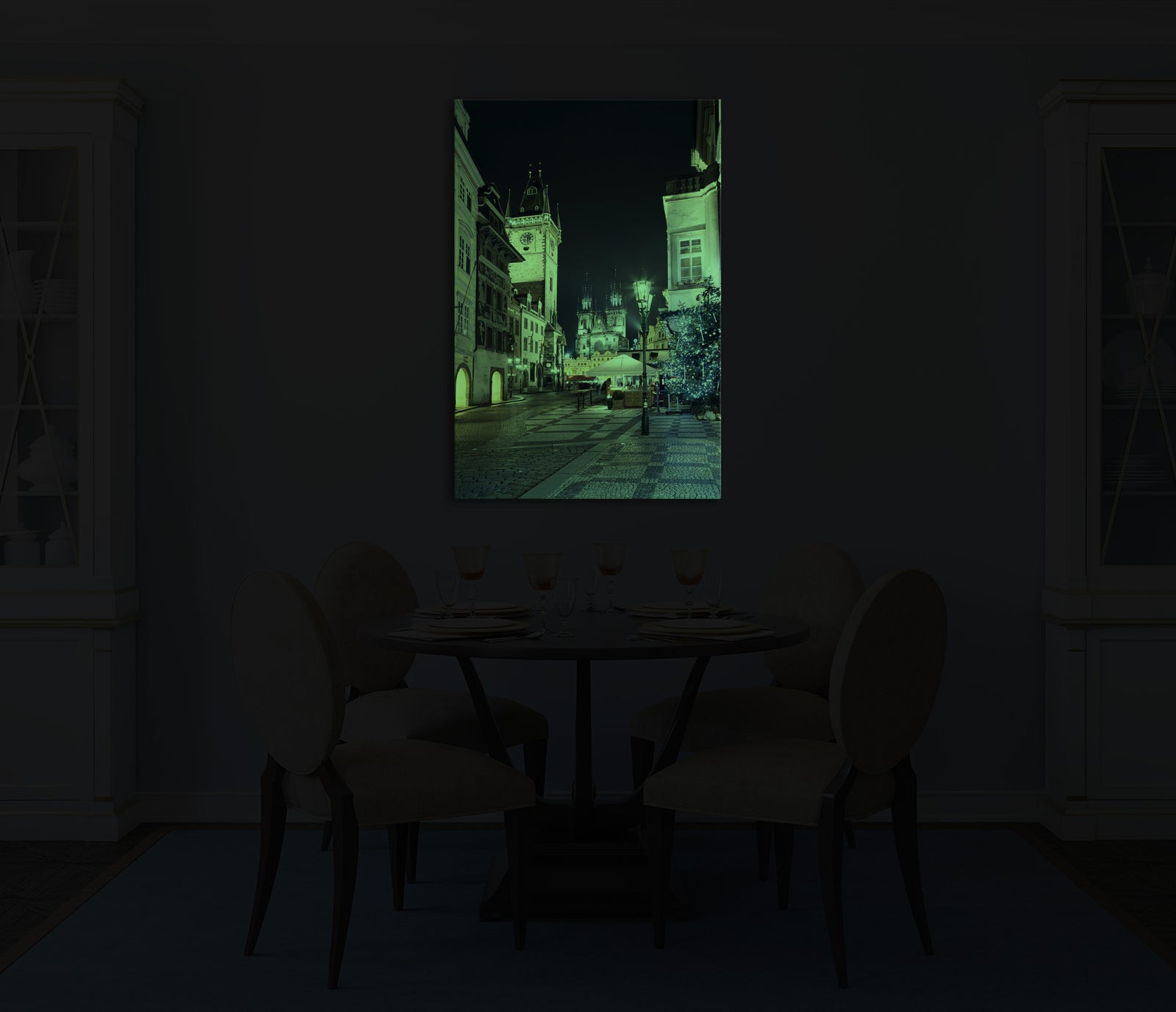 Cities No. 077, glowing in a room at night