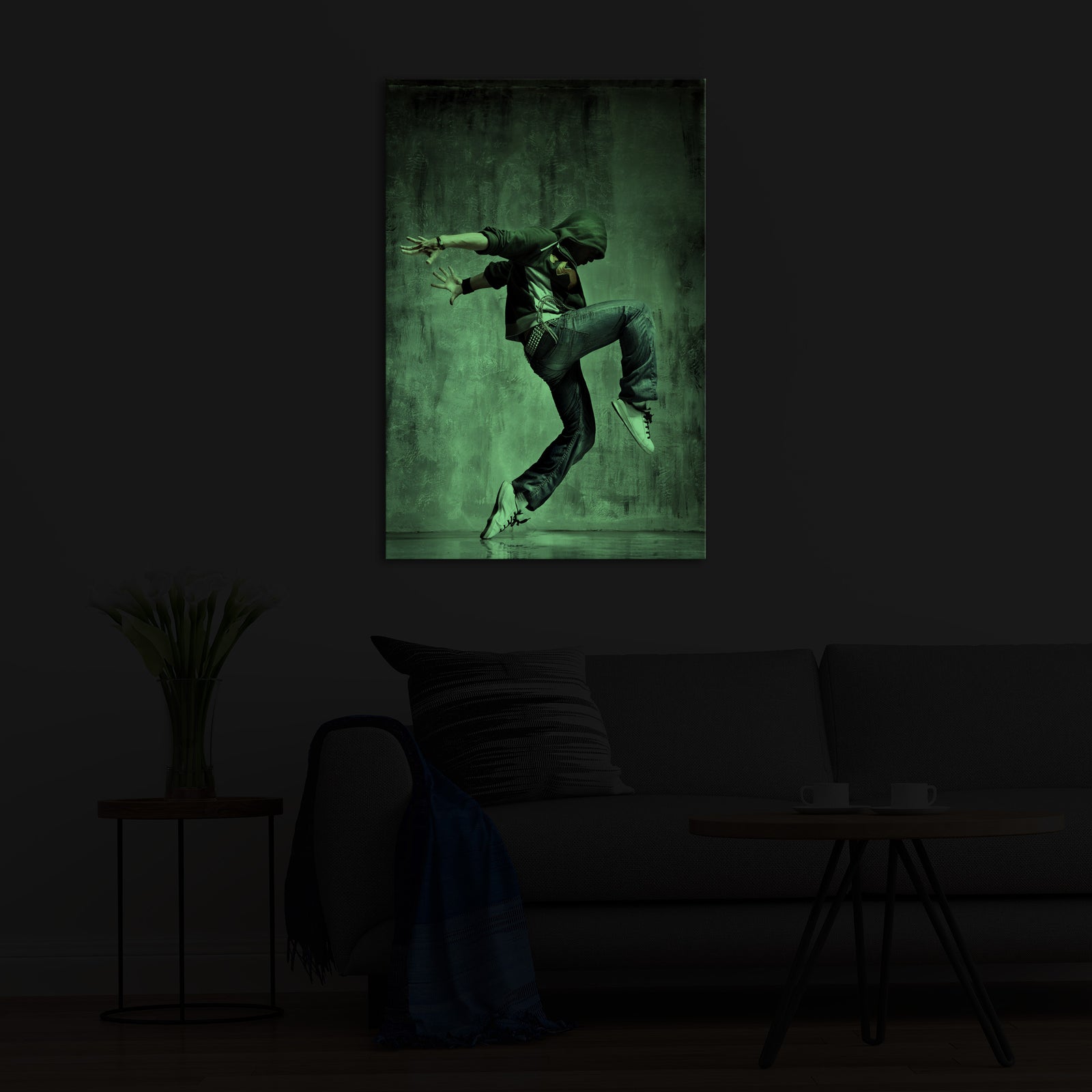 Sport No. 004, glowing in a room at night