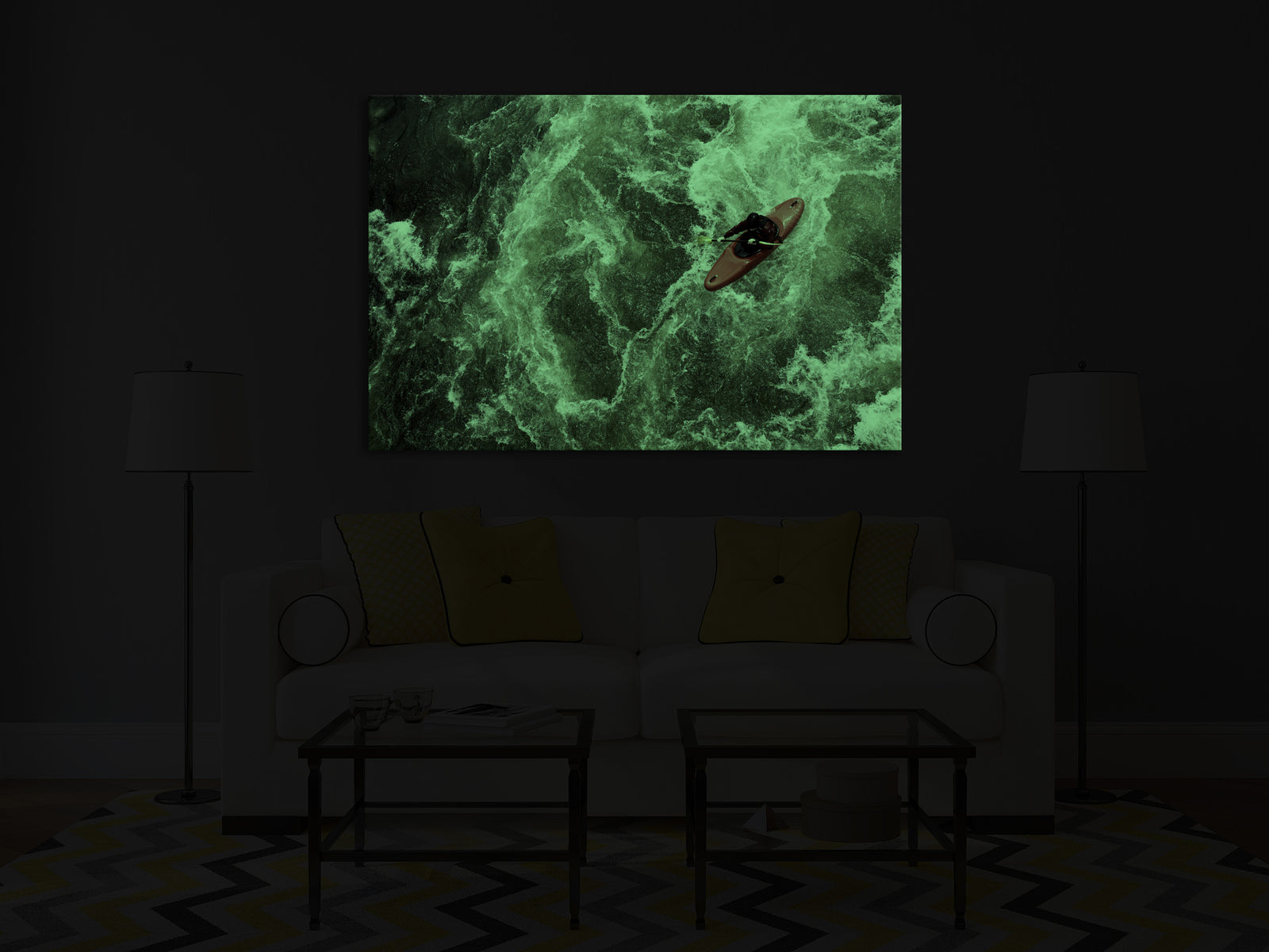 Sport No. 006, glowing in a room at night