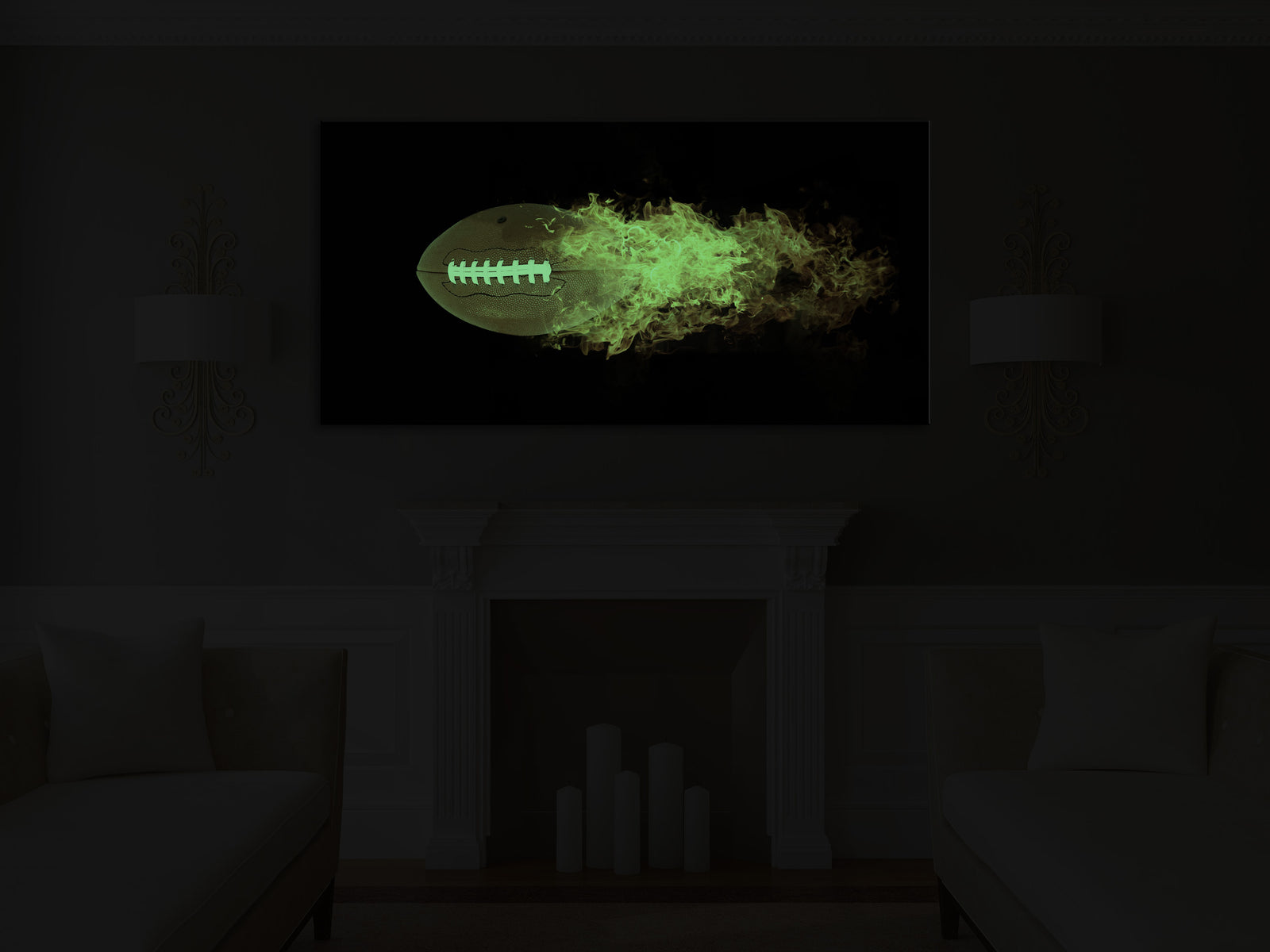 Sport No. 007, glowing in a room at night