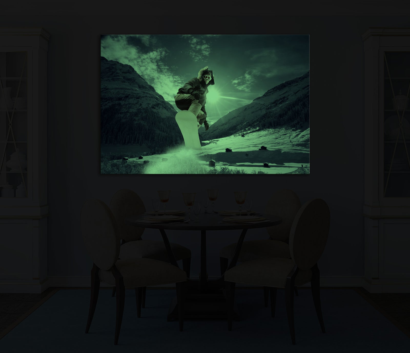 Sport No. 009, glowing in a room at night