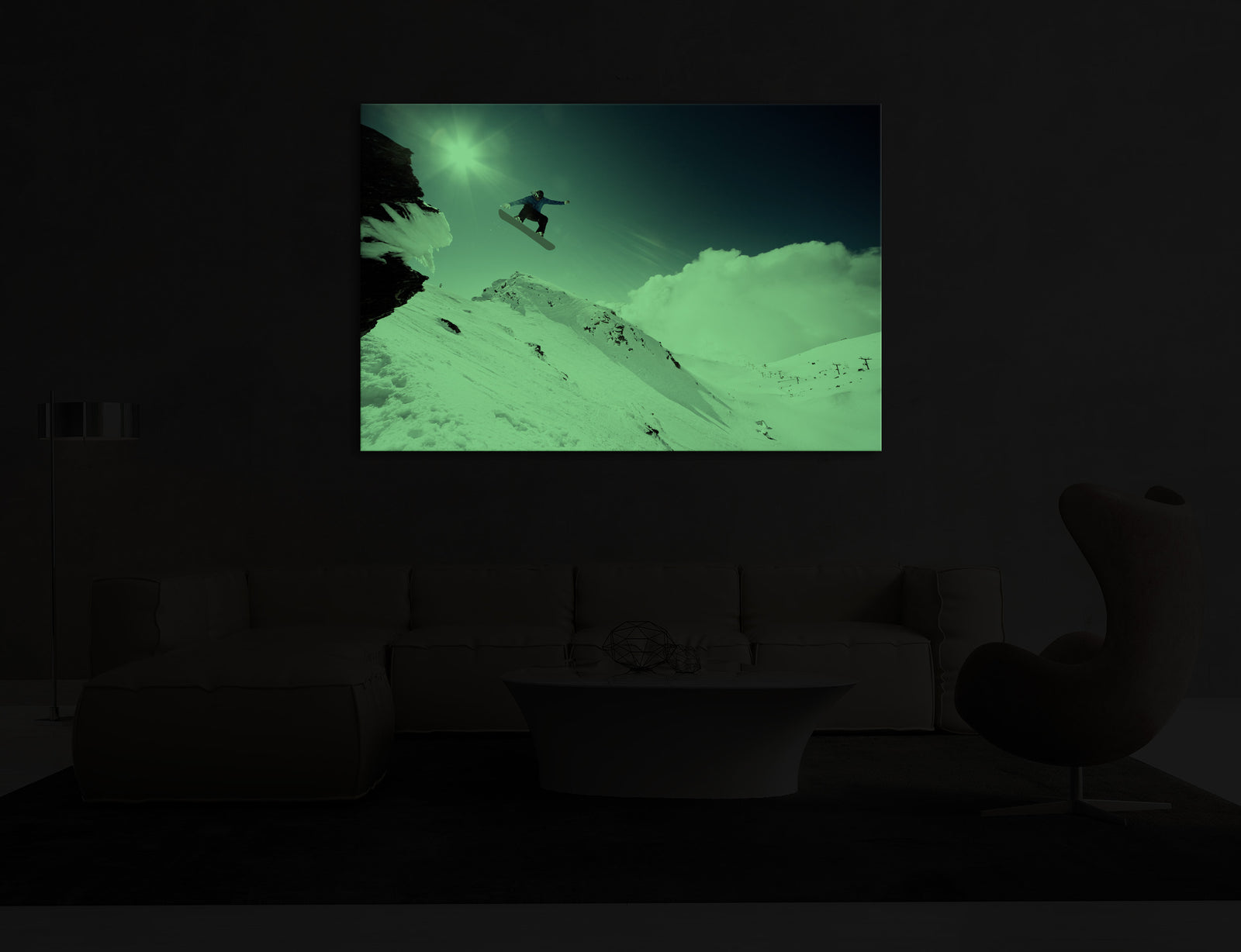 Sport No. 011, glowing in a room at night