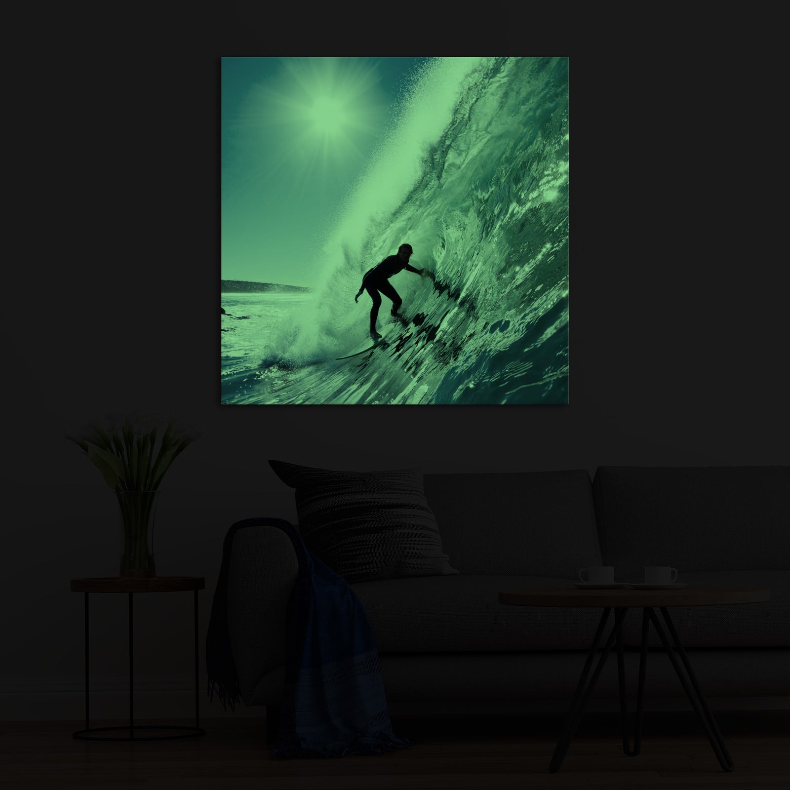 Sport No. 013, glowing in a room at night