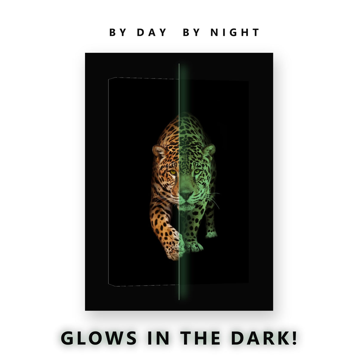 Jaguar Walking Out of the Dark Glow in the Dark Canvas Wall Art Man Cave, glowing at night