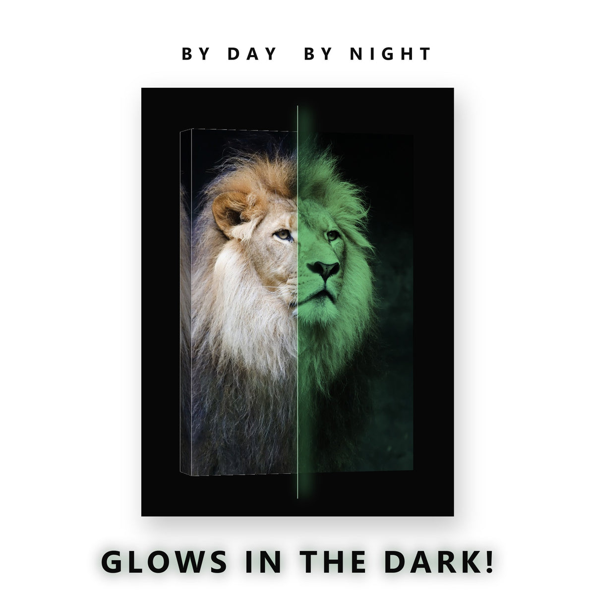 Lion Portrait on Deep Blue Glow in the Dark Canvas Wall Art Living Room, glowing at night