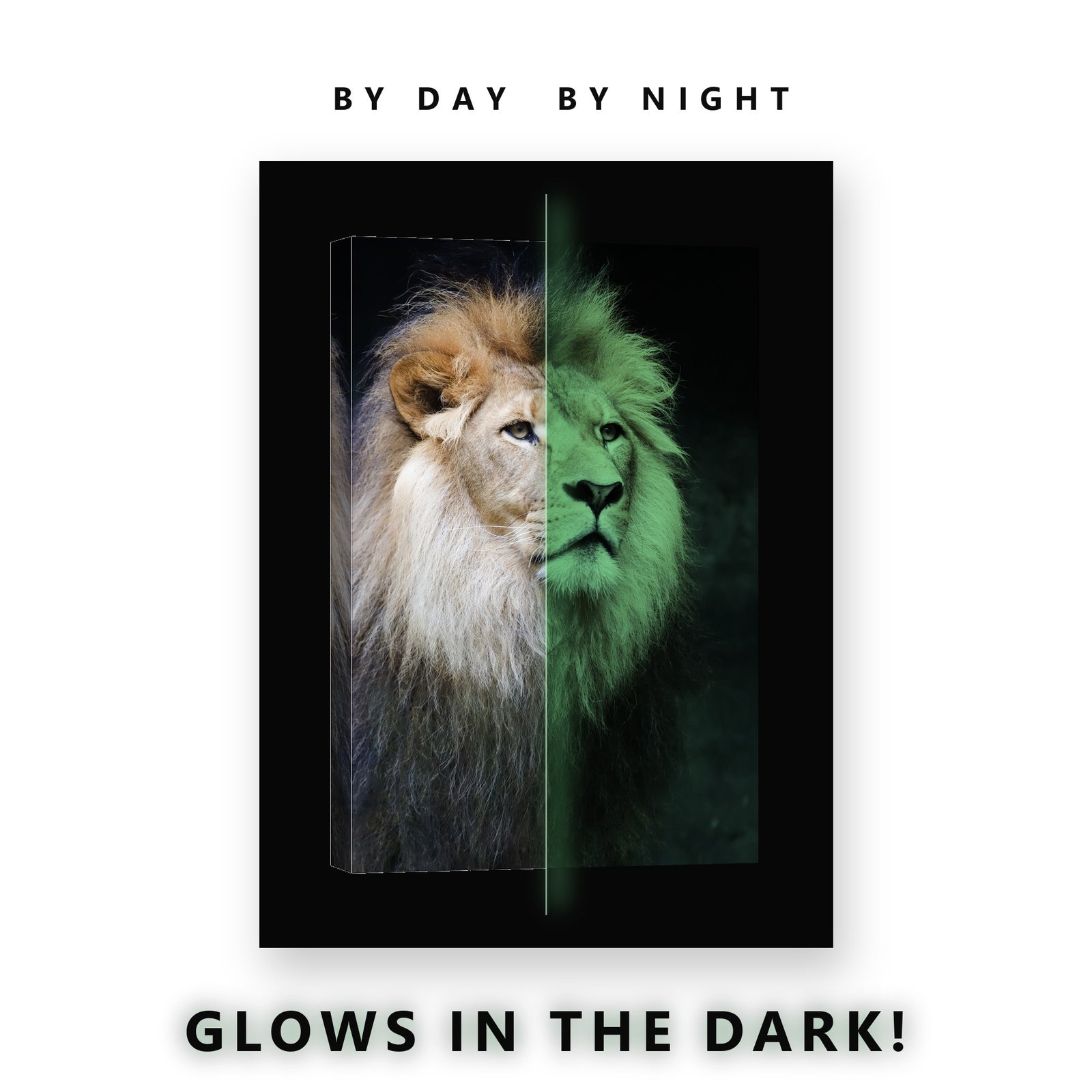 Lion Portrait on Deep Blue Glow in the Dark Canvas Wall Art Living Room, glowing at night