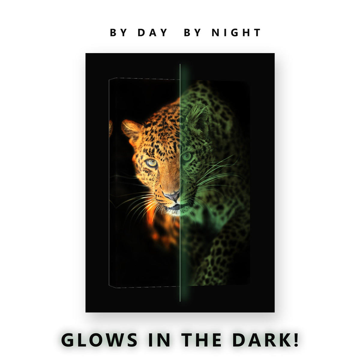 Leopard in Amber Light Glow in the Dark Canvas Wall Art for Living Room, glowing at night