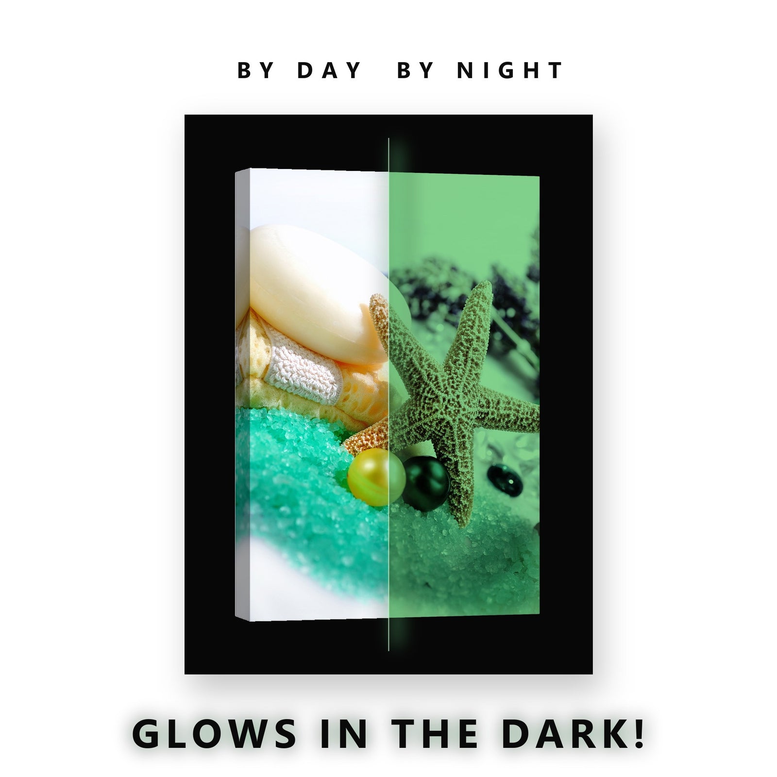 Starfish and Bath Salt Spa Still Glow in the Dark Canvas Wall Art Bath, glowing at night