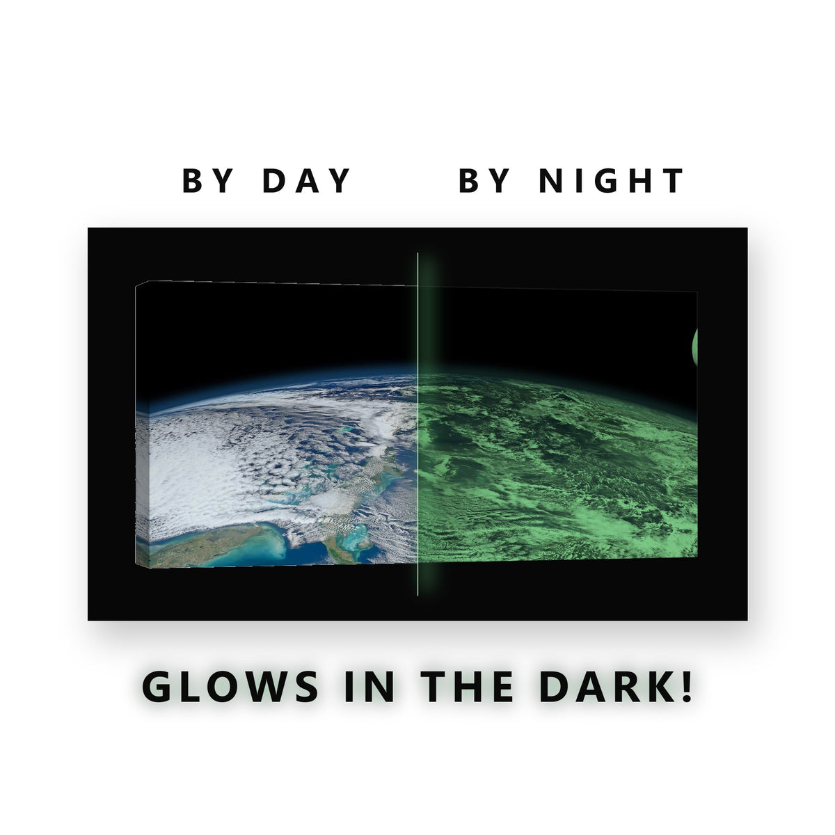 Earth From Orbit Glow in the Dark Canvas Wall Art for Home Office, glowing at night