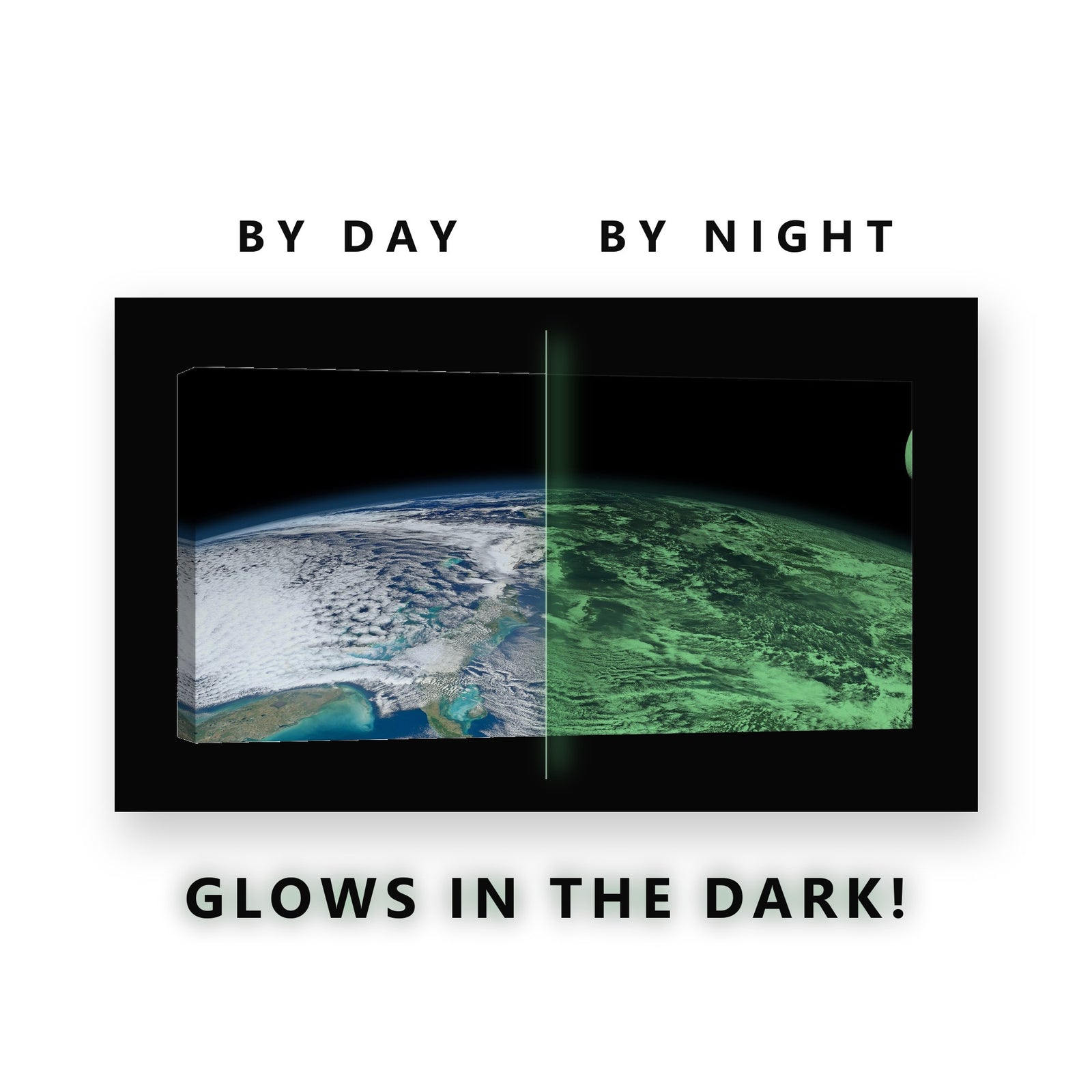 Earth From Orbit Glow in the Dark Canvas Wall Art for Home Office, glowing at night