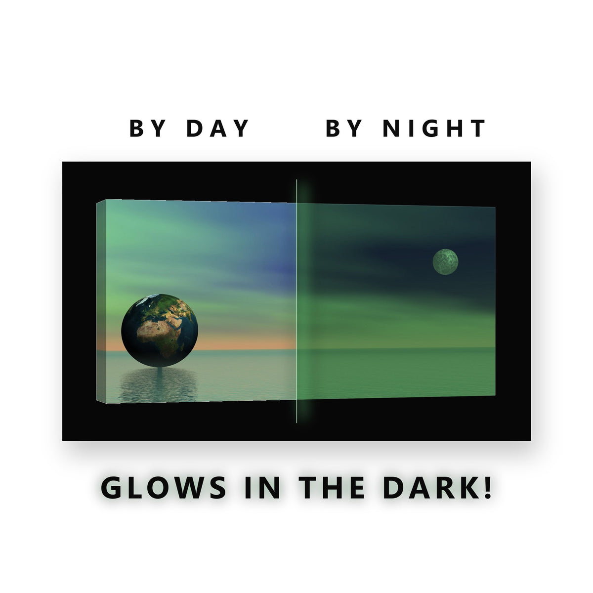 Earth on a Calm Sea Glow in the Dark Canvas Wall Art for Bedroom, glowing at night