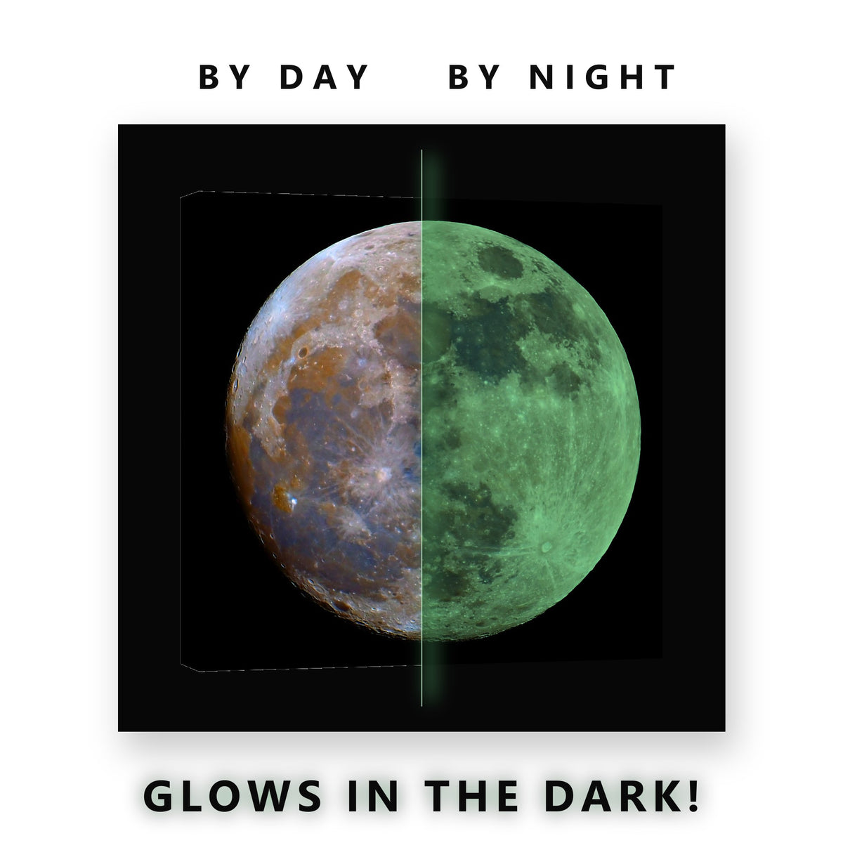 Mineral Moon in Color Glow in the Dark Canvas Wall Art for Home Office, glowing at night