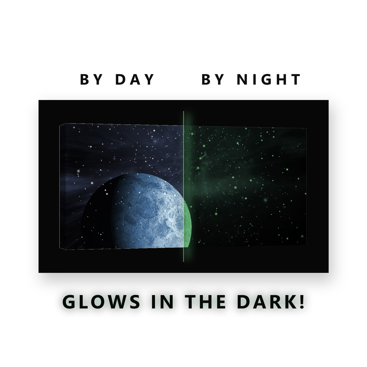 Blue Moon in the Starfield Glow in the Dark Canvas Wall Art Home Office, glowing at night