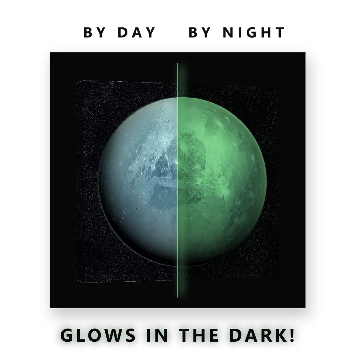 Icy Blue Dwarf Planet Glow in the Dark Canvas Wall Art for Home Office, glowing at night