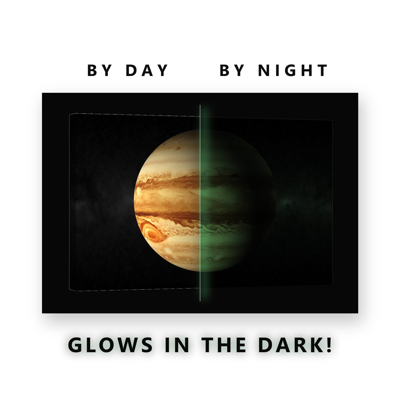 Jupiter and the Great Red Spot Glow in the Dark Canvas Wall Art Kids, glowing at night