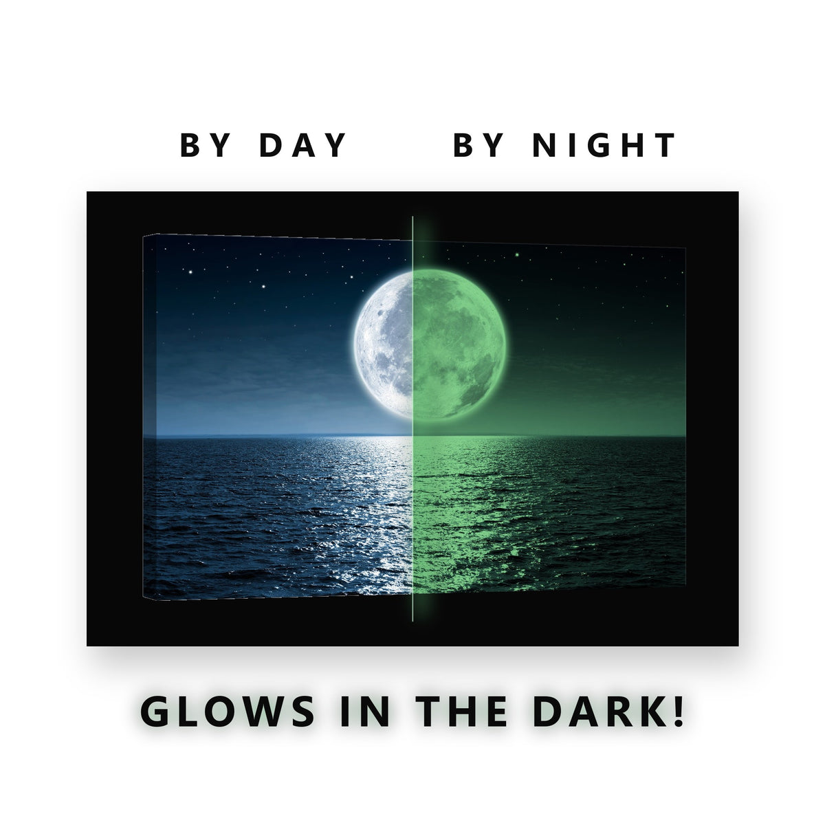 Moonlight on the Open Sea Glow in the Dark Canvas Wall Art for Bedroom, glowing at night