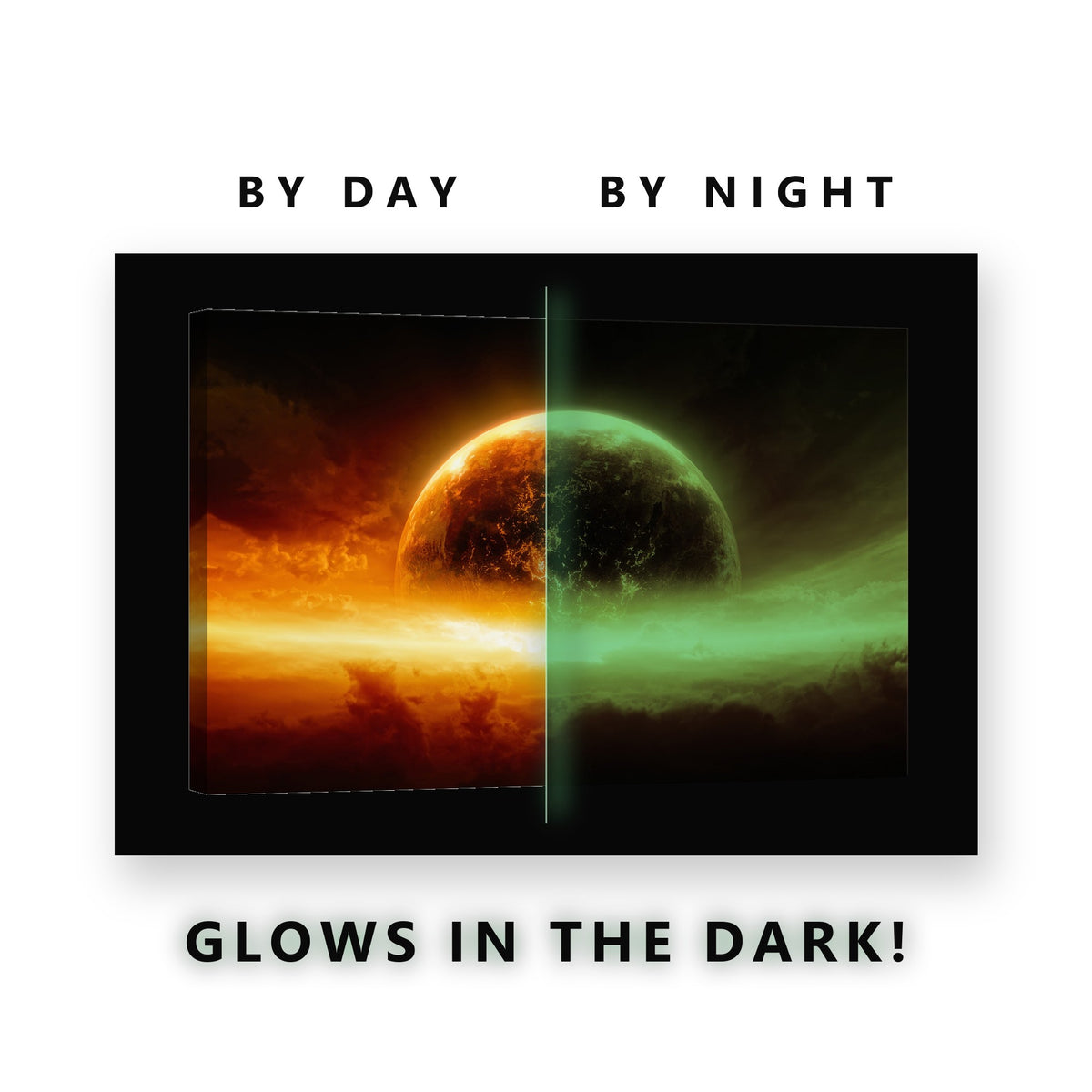 Burning Red Planet Glow in the Dark Canvas Wall Art for Man Cave, glowing at night