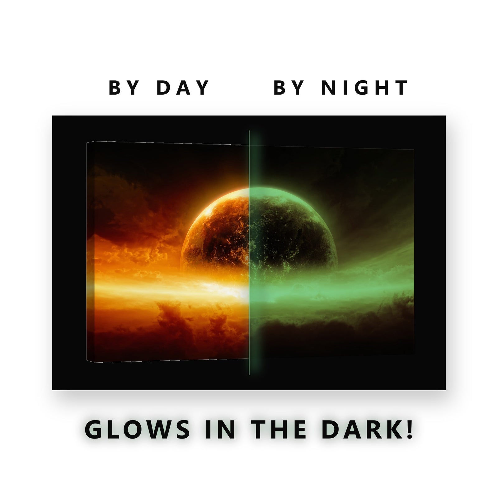Burning Red Planet Glow in the Dark Canvas Wall Art for Man Cave, glowing at night