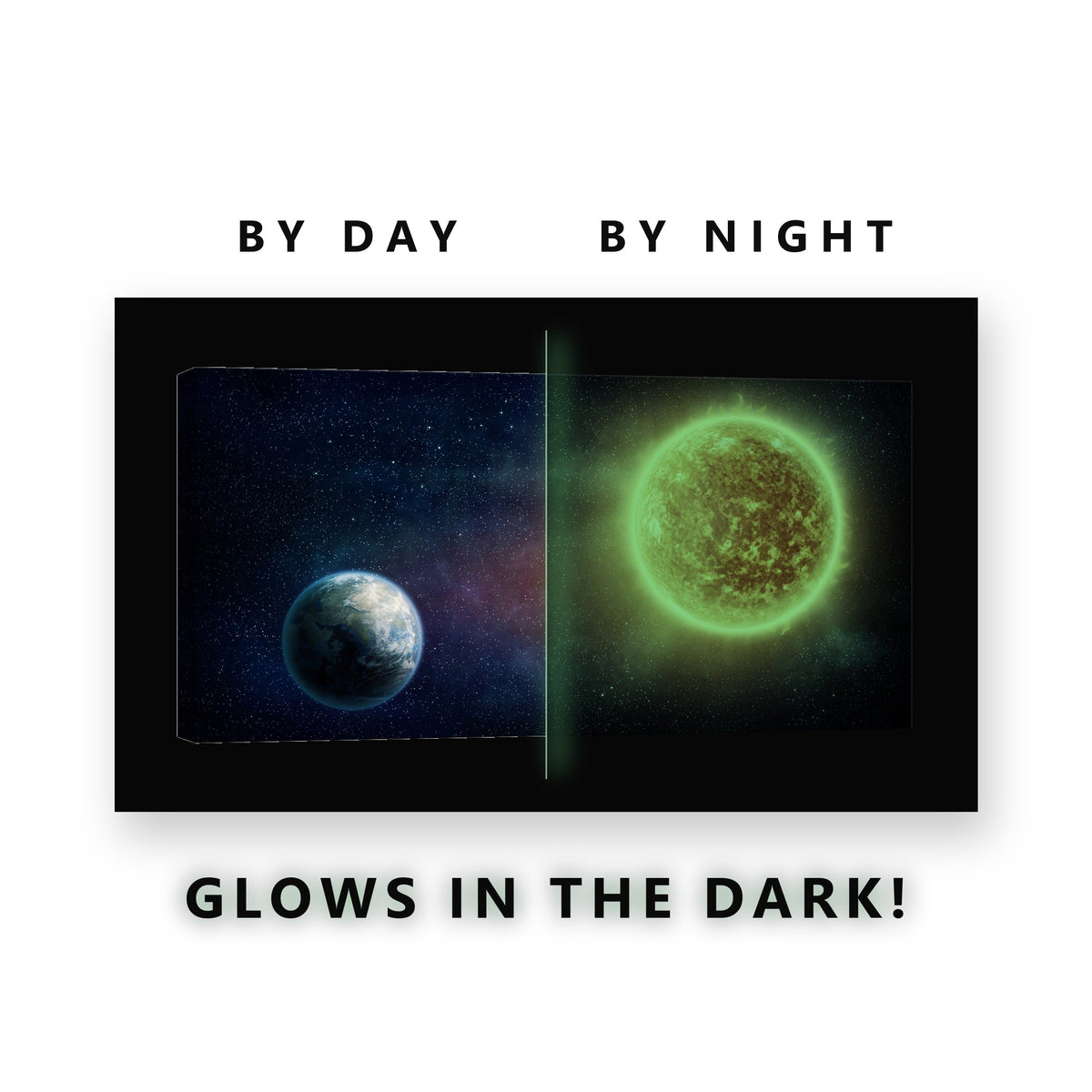 Sunrise Beyond the Earth Glow in the Dark Canvas Wall Art Living Room, glowing at night