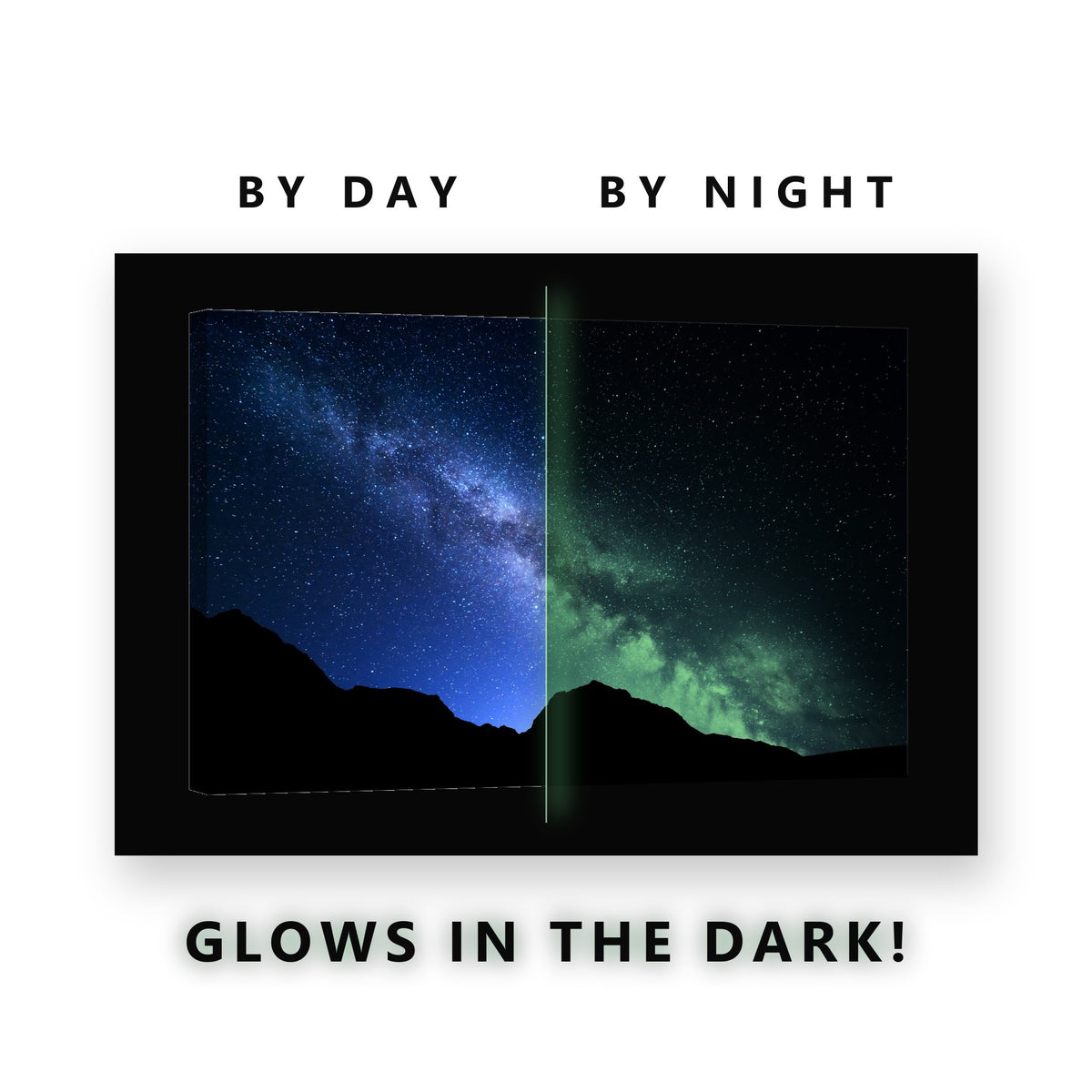 Milky Way Over the Mountains Glow in the Dark Canvas Wall Art Bedroom, glowing at night