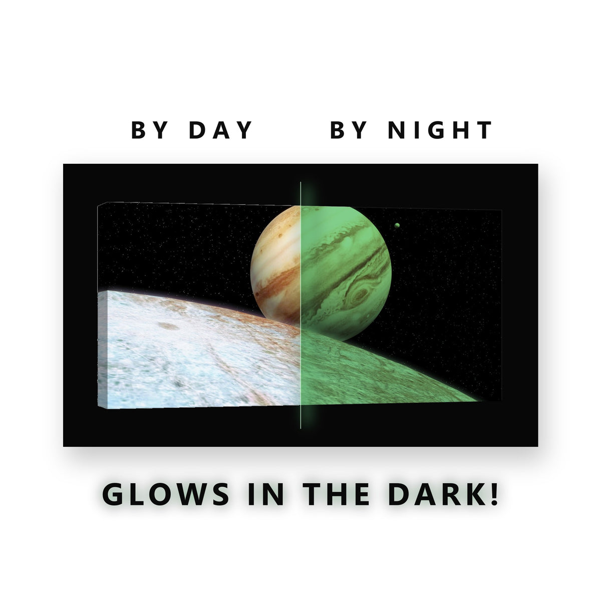 Jupiter Seen From an Icy Moon Glow in the Dark Canvas Wall Art Kids Room, glowing at night
