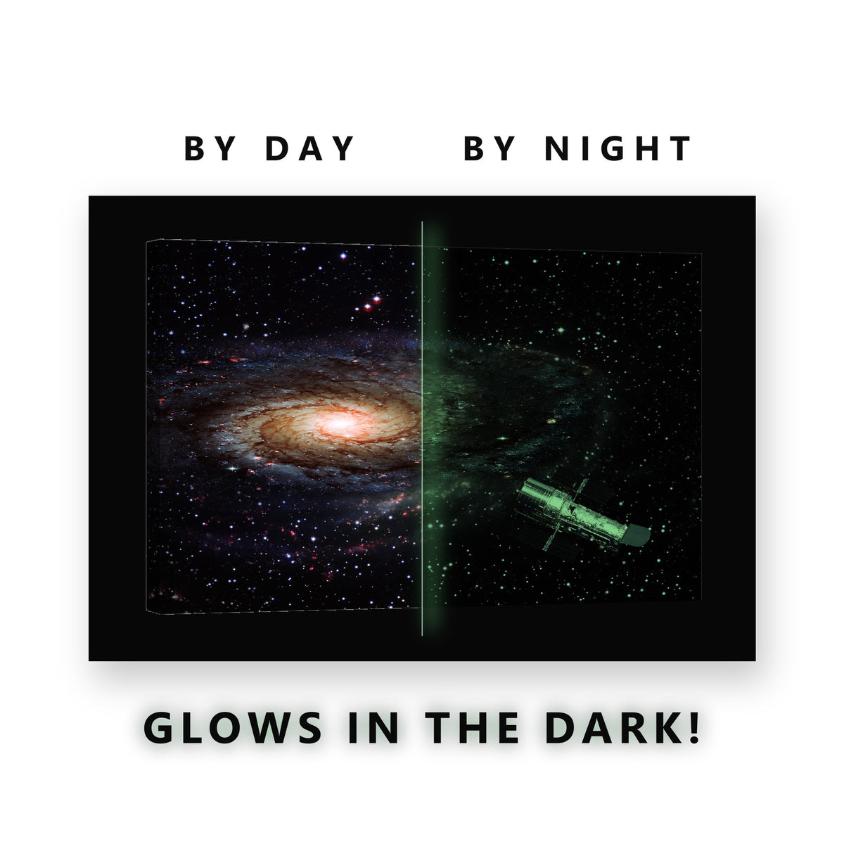 Space Telescope and Galaxy Glow in the Dark Canvas Wall Art Home Office, glowing at night