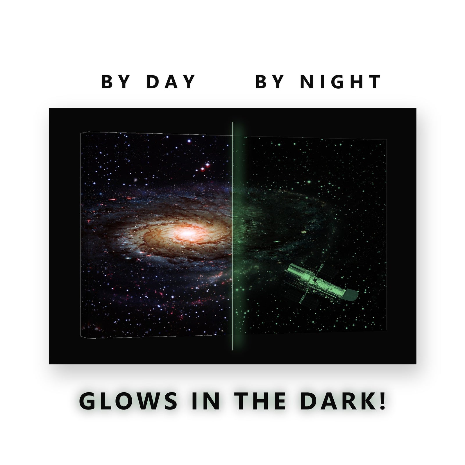 Space Telescope and Galaxy Glow in the Dark Canvas Wall Art Home Office, glowing at night