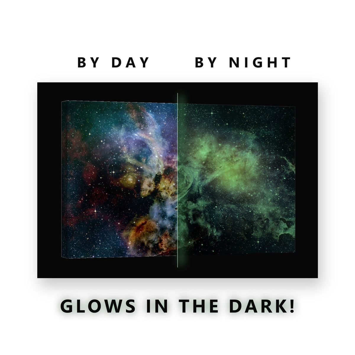 Colorful Nebula in Deep Space Glow in the Dark Canvas Wall Art Bedroom, glowing at night