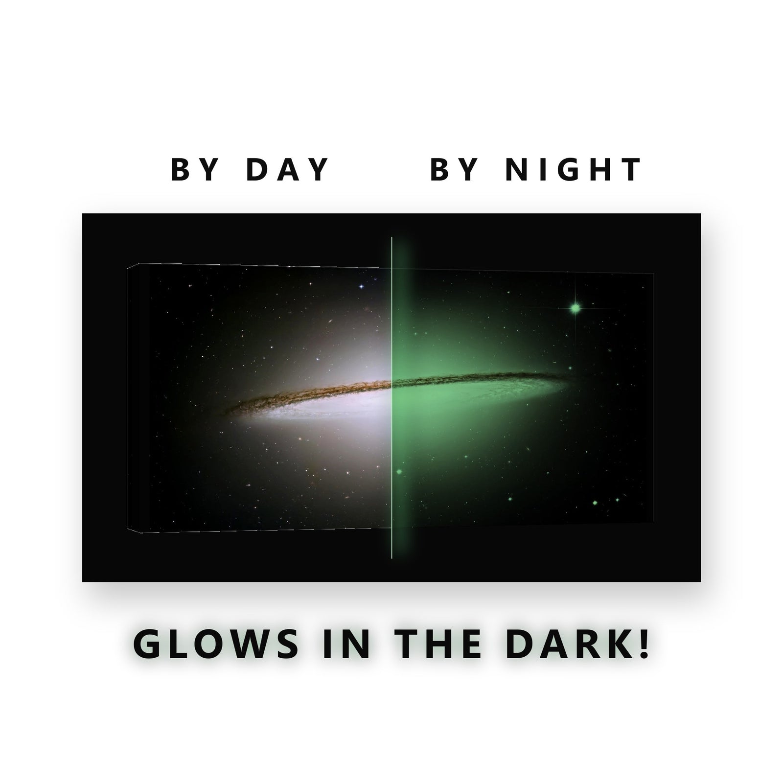 Edge On Galaxy in Deep Space Glow in the Dark Canvas Wall Art Office, glowing at night