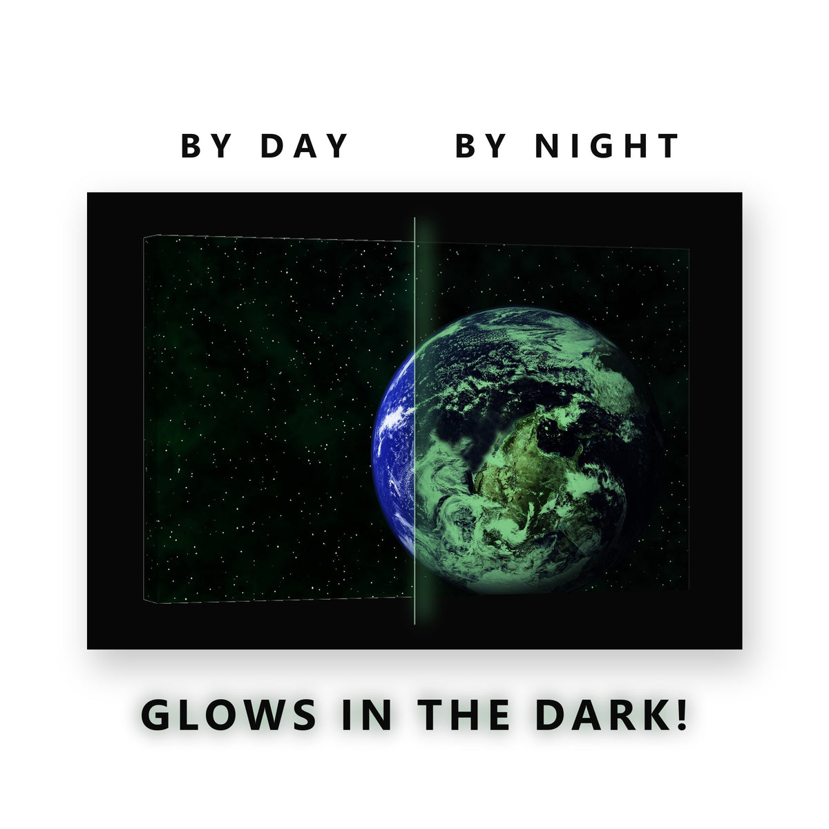 Earth in Deep Space Glow in the Dark Canvas Wall Art for Home Office, glowing at night