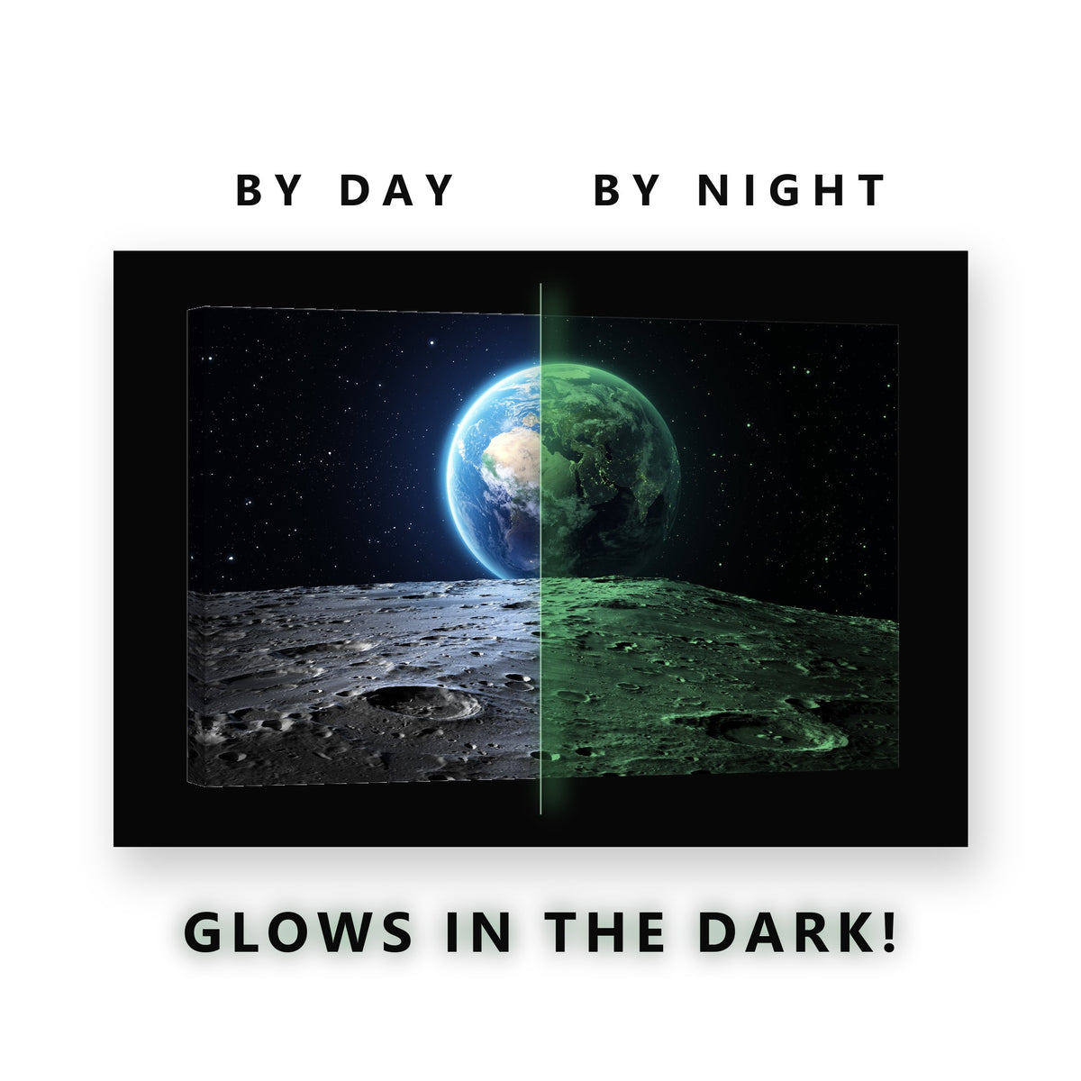 Earthrise Over the Moon Glow in the Dark Canvas Wall Art Living Room, glowing at night