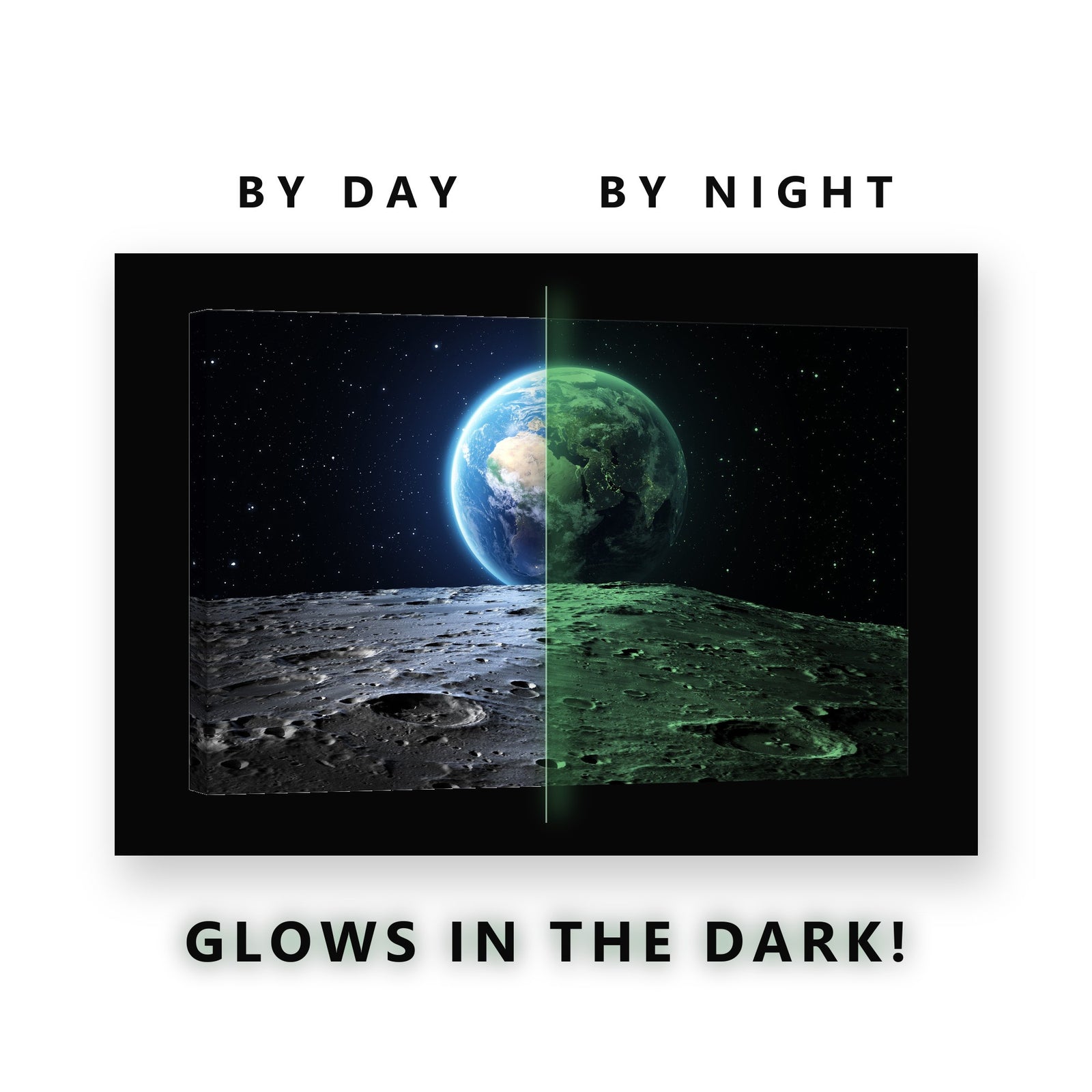 Earthrise Over the Moon Glow in the Dark Canvas Wall Art Living Room, glowing at night