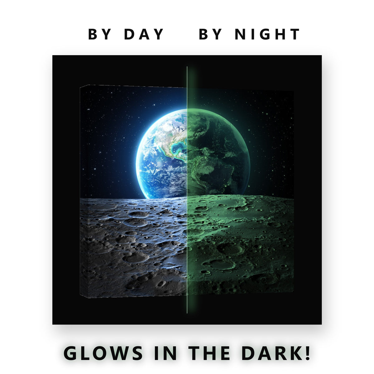 Earth Seen From the Moon Glow in the Dark Canvas Wall Art Living Room, glowing at night