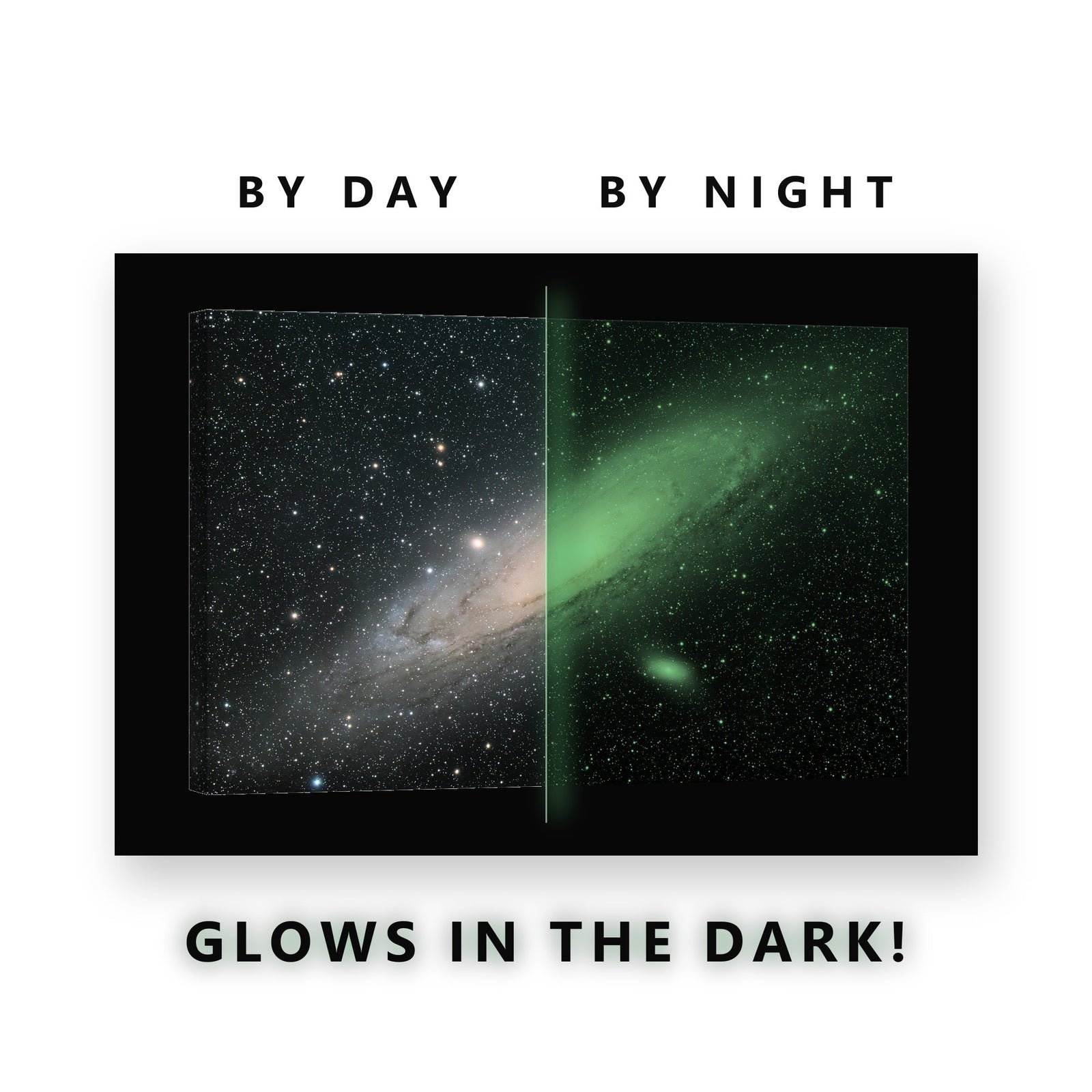 Andromeda Galaxy Glow in the Dark Canvas Wall Art for Home Office, glowing at night