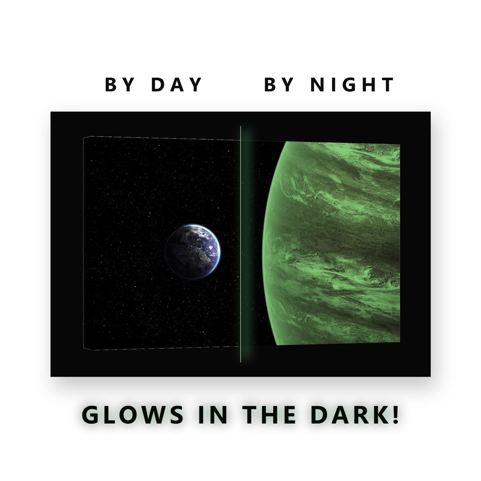 Earth Beside a Gas Giant Glow in the Dark Canvas Wall Art Home Office, glowing at night