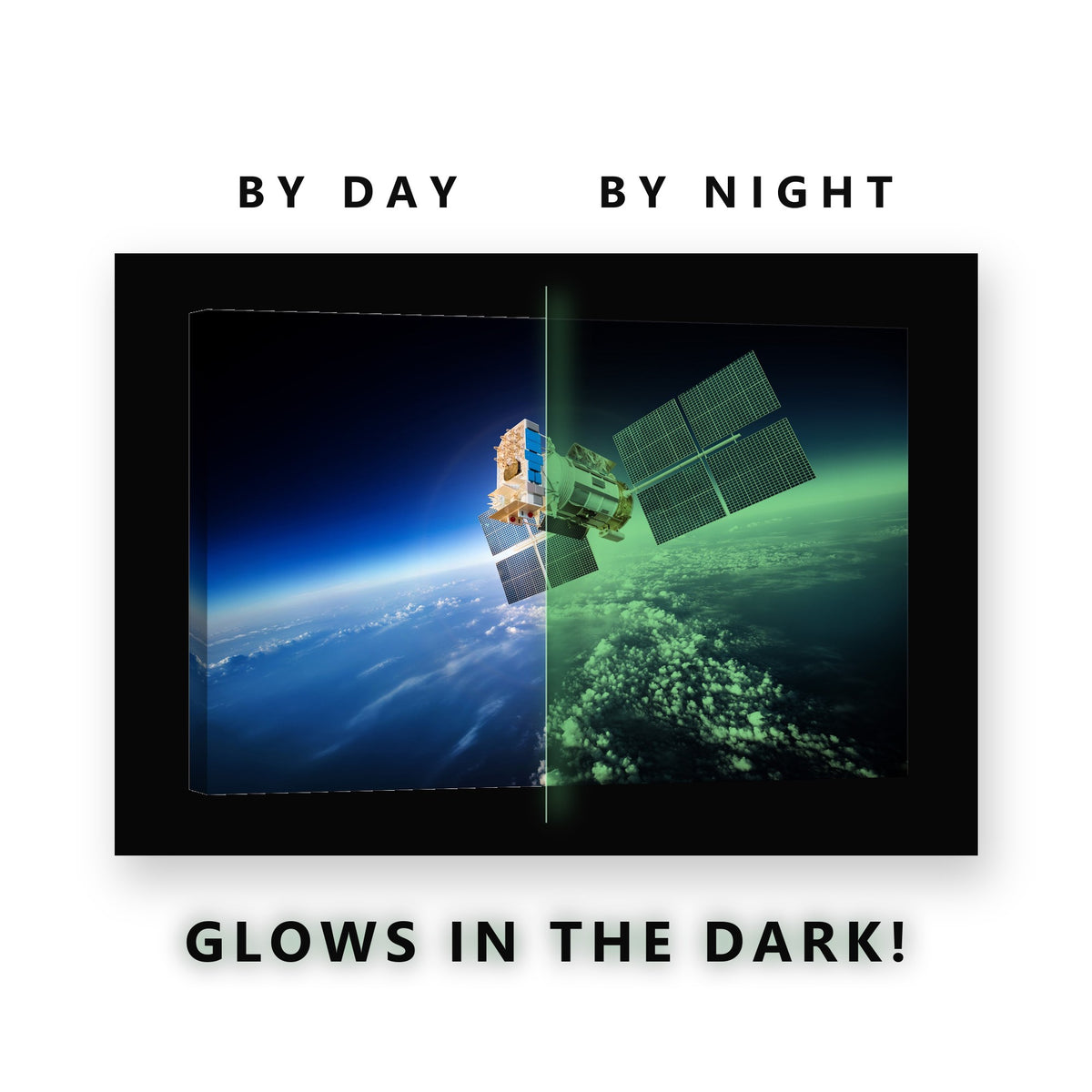 Satellite Orbiting the Earth Glow in the Dark Canvas Wall Art Office, glowing at night