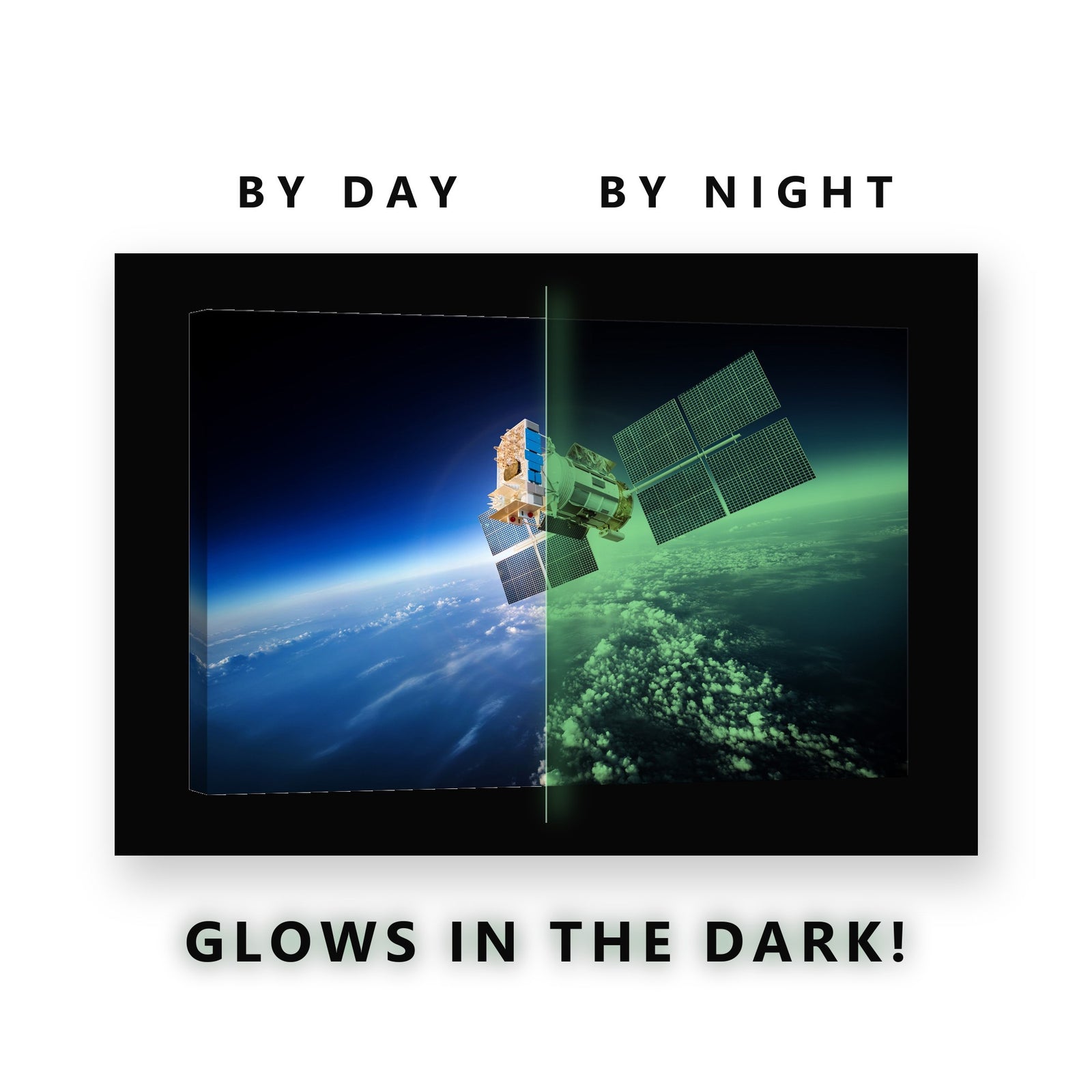 Satellite Orbiting the Earth Glow in the Dark Canvas Wall Art Office, glowing at night
