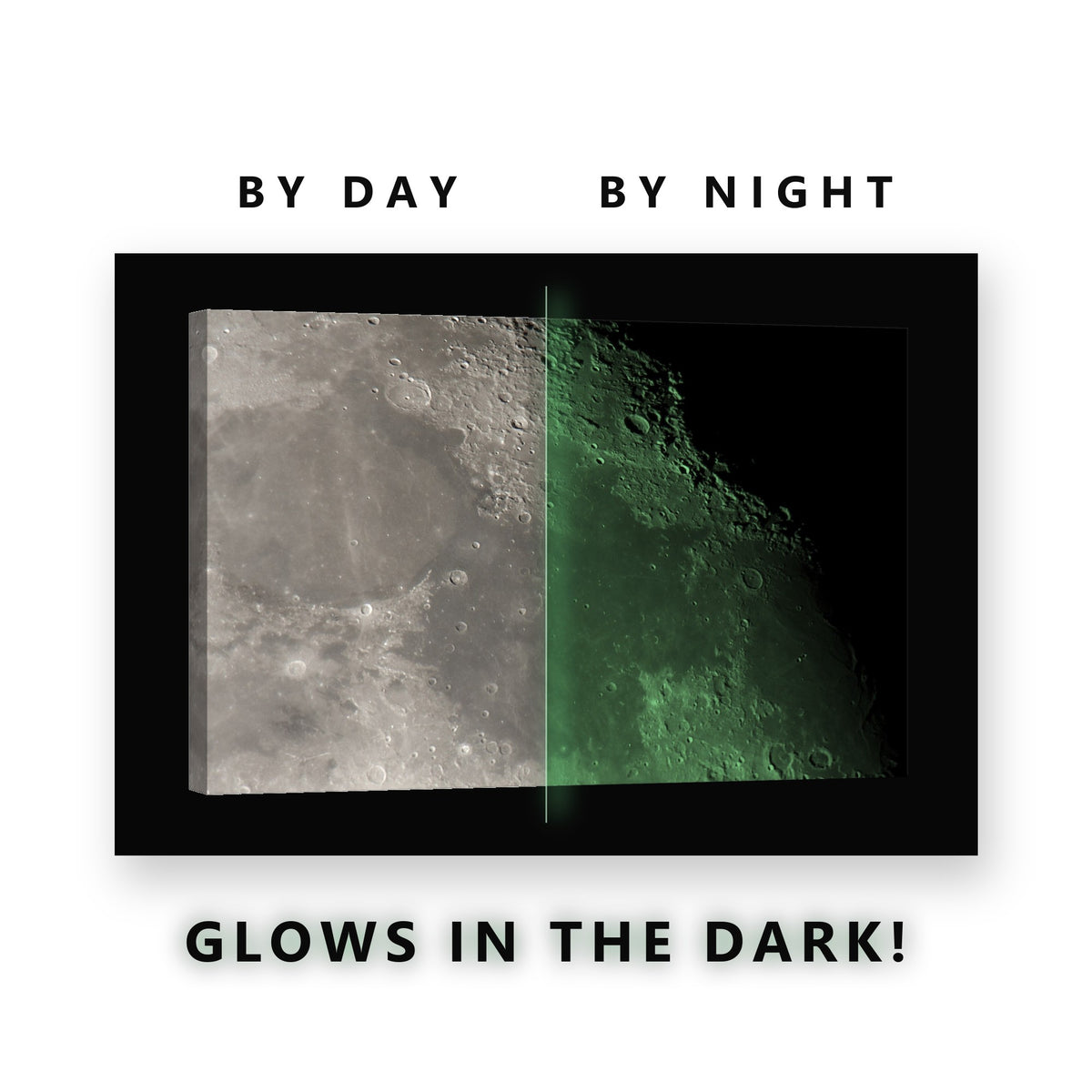 Lunar Craters Close Up Glow in the Dark Canvas Wall Art Home Office, glowing at night