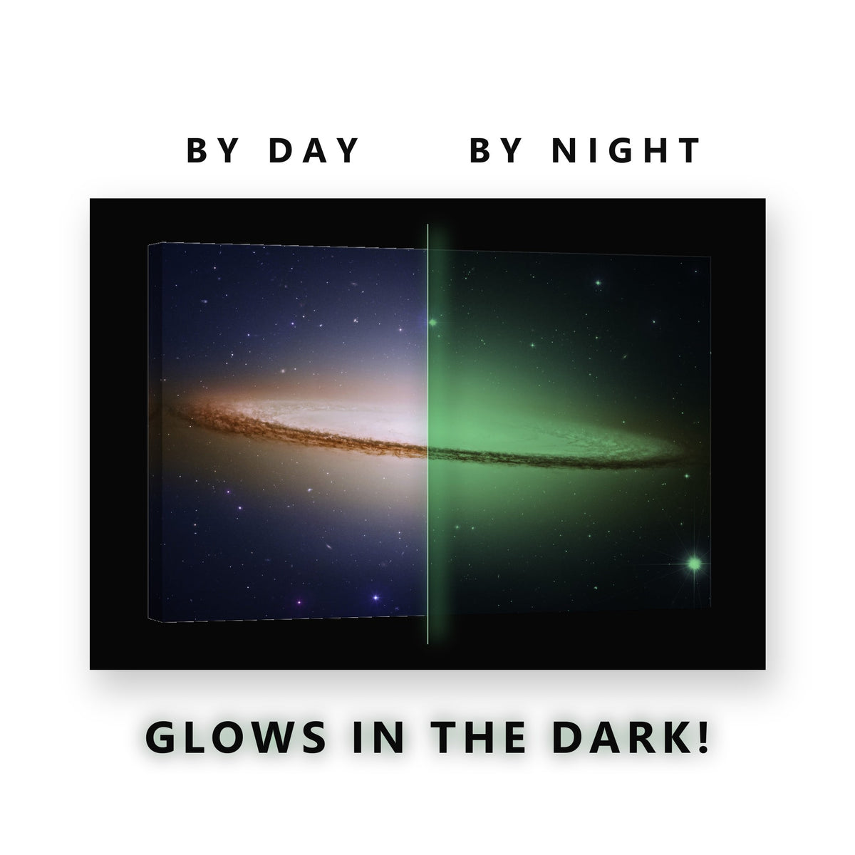 Edge On Galaxy and Bright Stars Glow in the Dark Canvas Wall Art Office, glowing at night