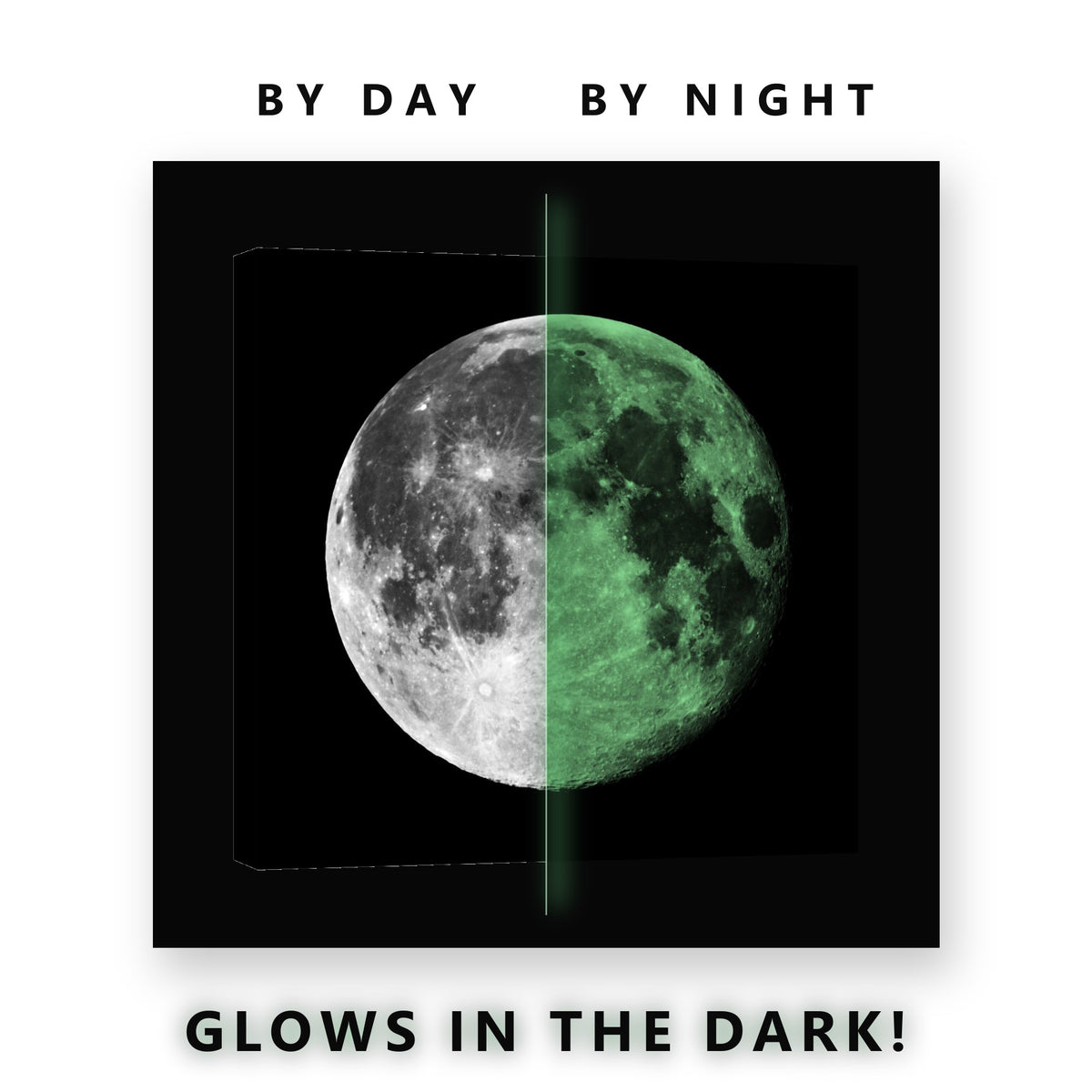 Full Moon in Black and White Glow in the Dark Canvas Wall Art Bedroom, glowing at night