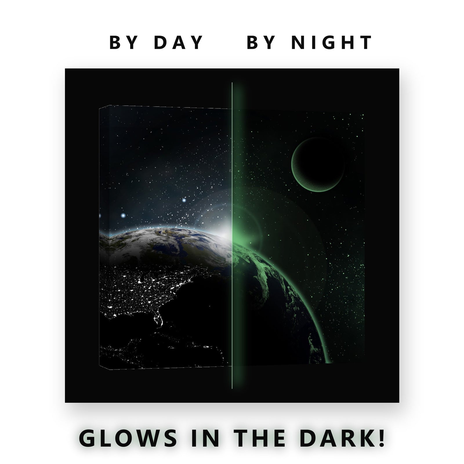 Earth at Night From Space Glow in the Dark Canvas Wall Art Home Office, glowing at night