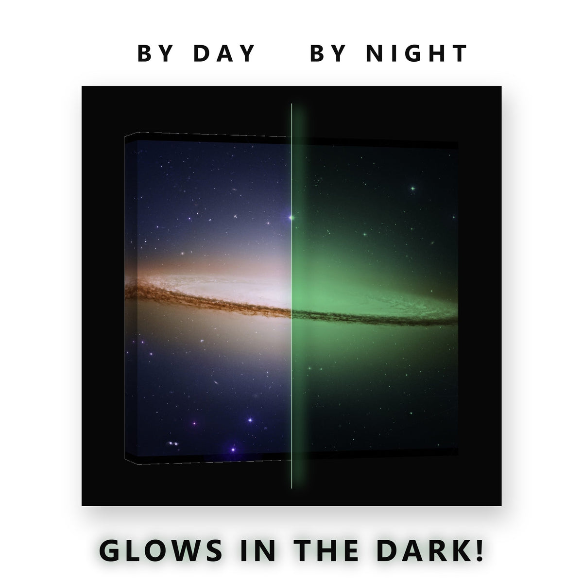 Galaxy With a Glowing Core Glow in the Dark Canvas Wall Art Home Office, glowing at night